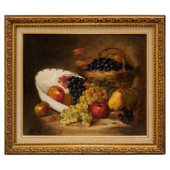 French 19th Century Oil on Canvas Framed Still-Life Painting Depicting Fruits