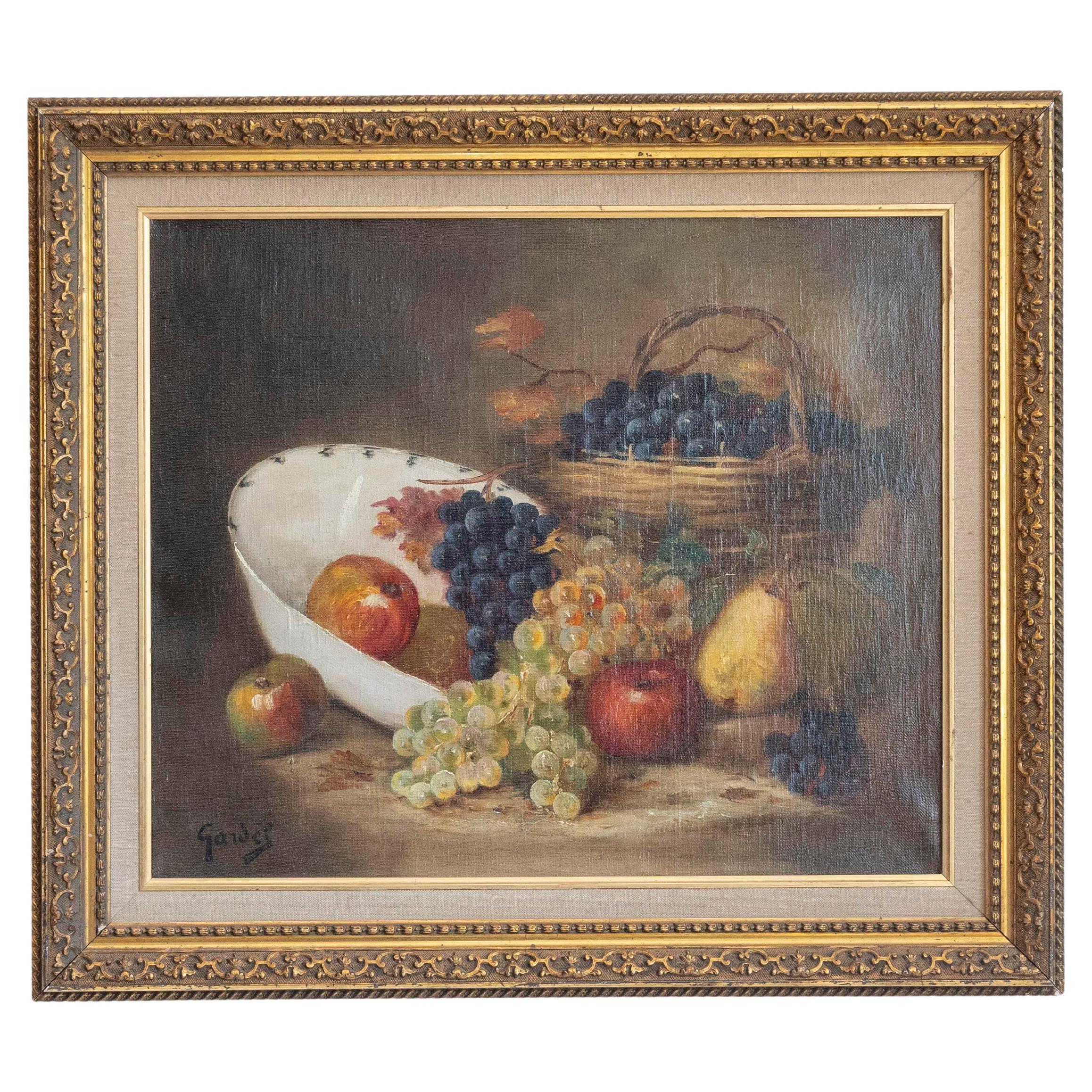 French 19th Century Oil on Canvas Framed Still-Life Painting Depicting Fruits
