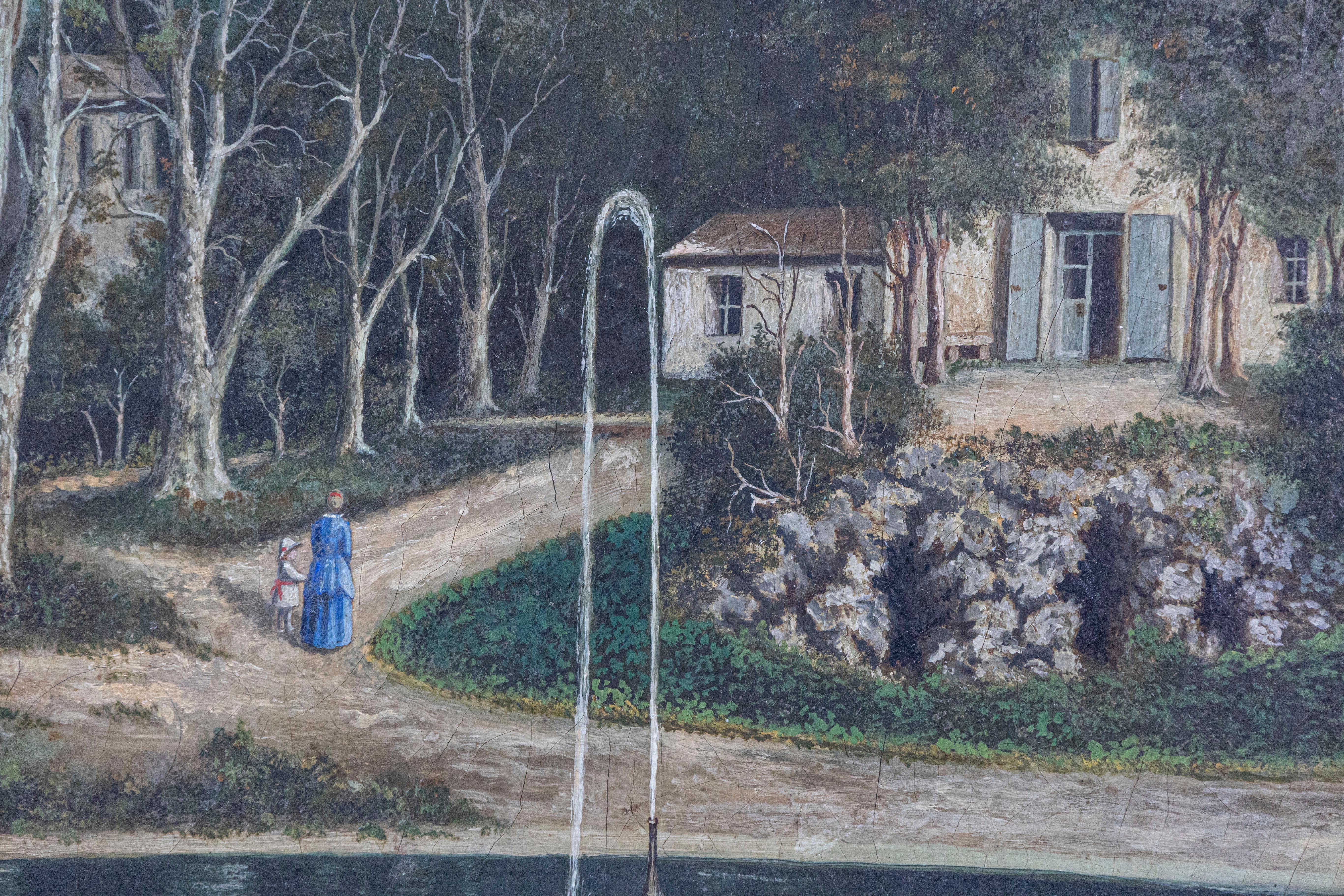 Französisches Hamlet-Gemälde des 19. Jahrhunderts, Öl auf Leinwand, mit kreisförmigem Brunnen im Angebot 1