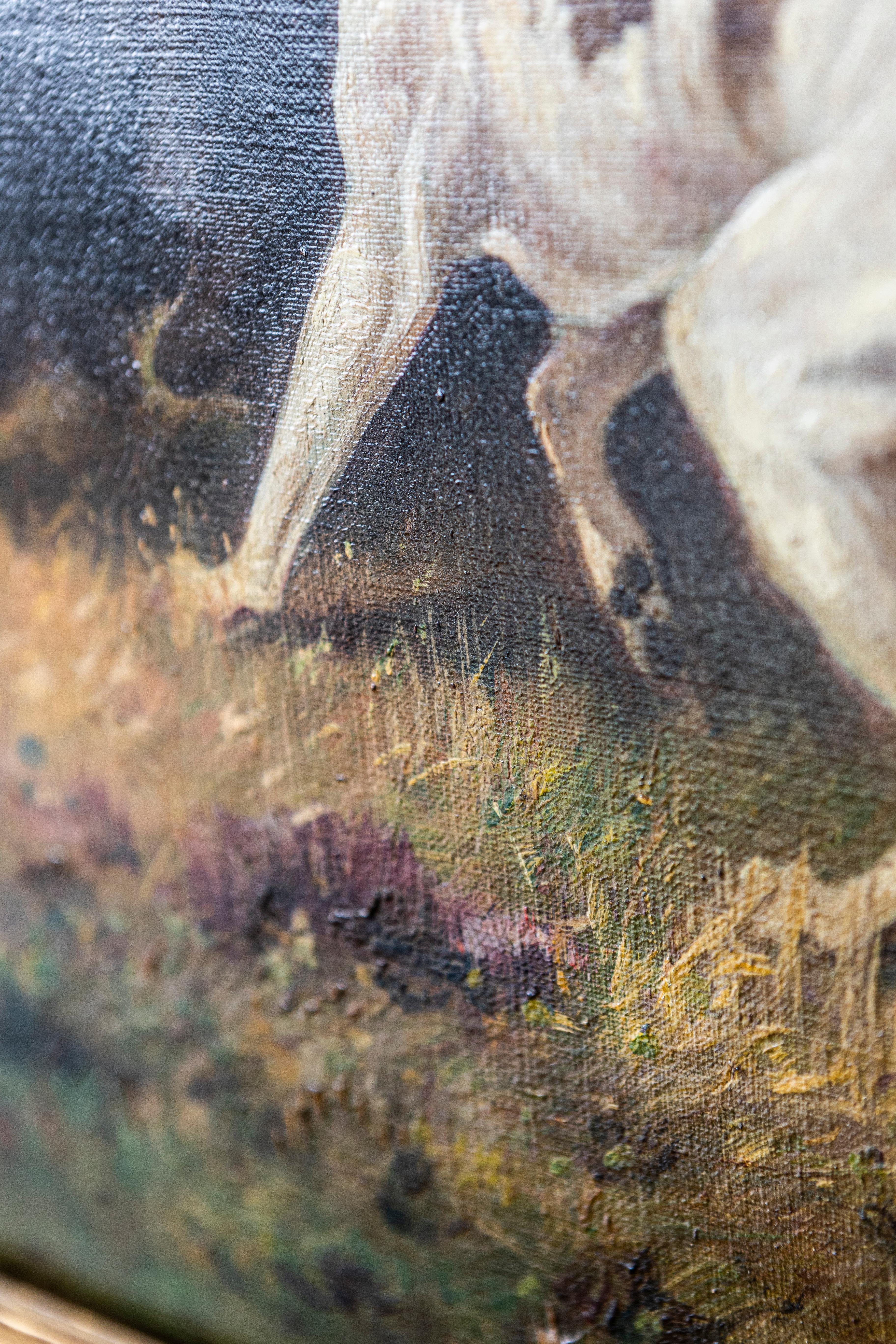 Huile sur toile française du 19ème siècle représentant une scène de chasse par B. Lanoux, dans un cadre Bon état - En vente à Atlanta, GA