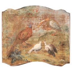 French 19th Century Oil on Canvas Painting Depicting Birds with Scalloped Edges