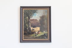 French 19th Century Oil on Canvas Painting Depicting Roosters in a Barnyard