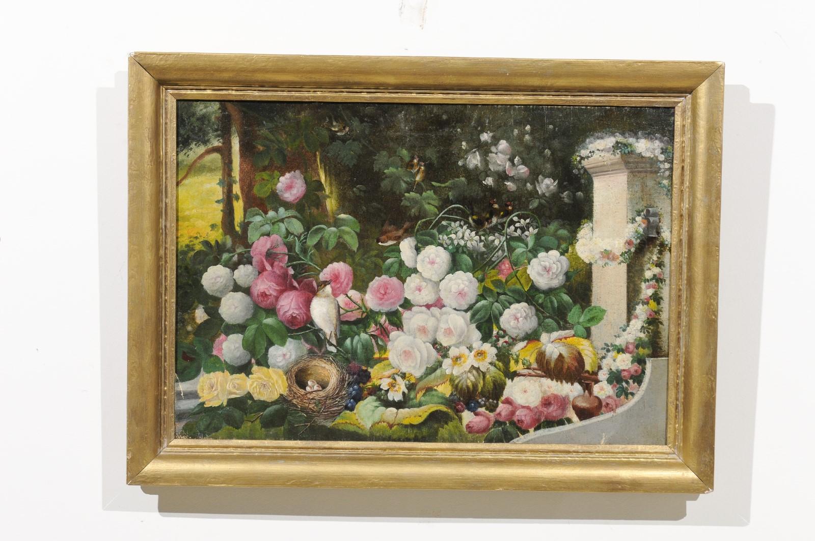 French 19th Century Oil on Canvas Still-Life Painting Depicting Colorful Flowers In Good Condition In Atlanta, GA