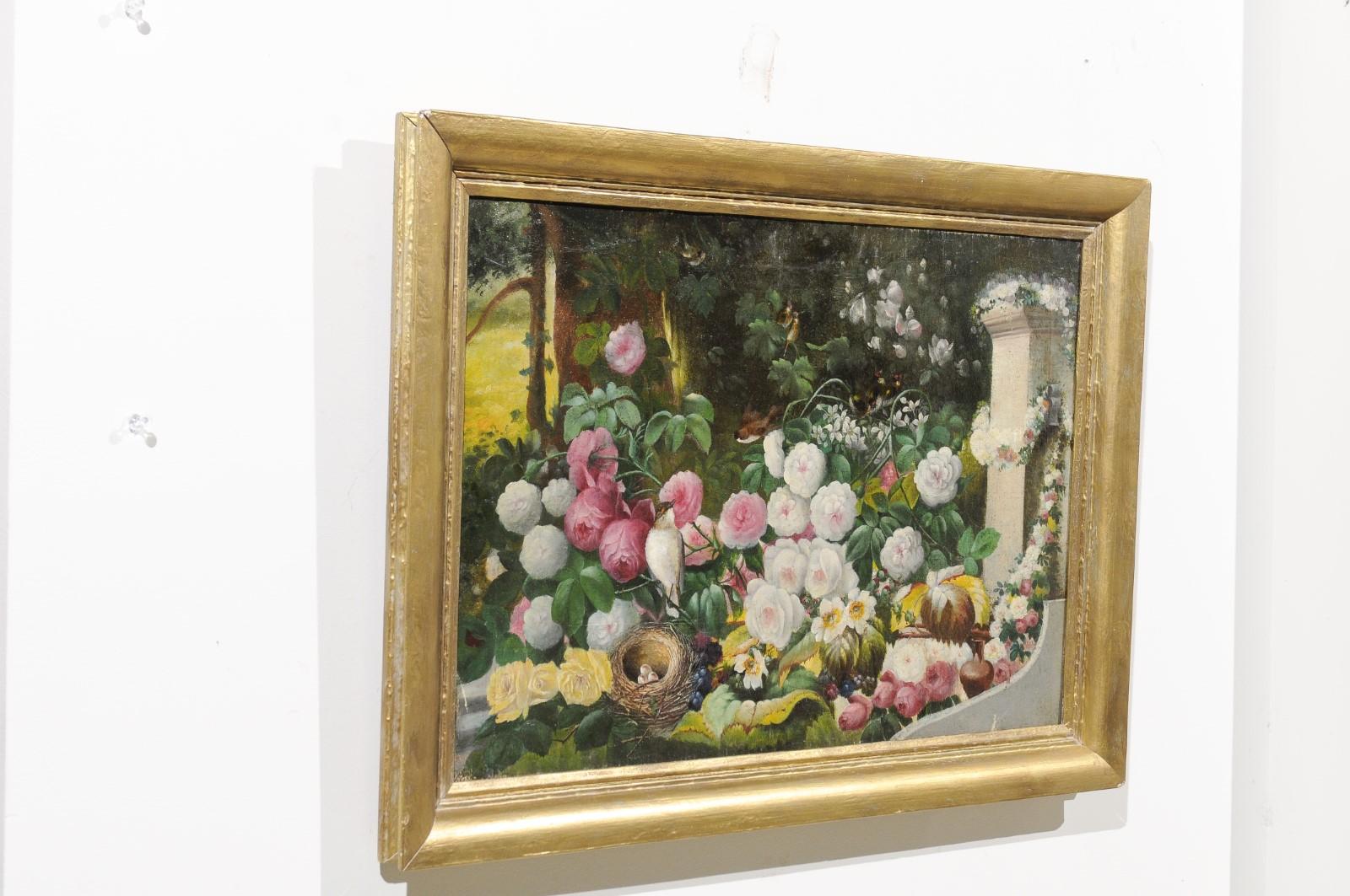French 19th Century Oil on Canvas Still-Life Painting Depicting Colorful Flowers 6