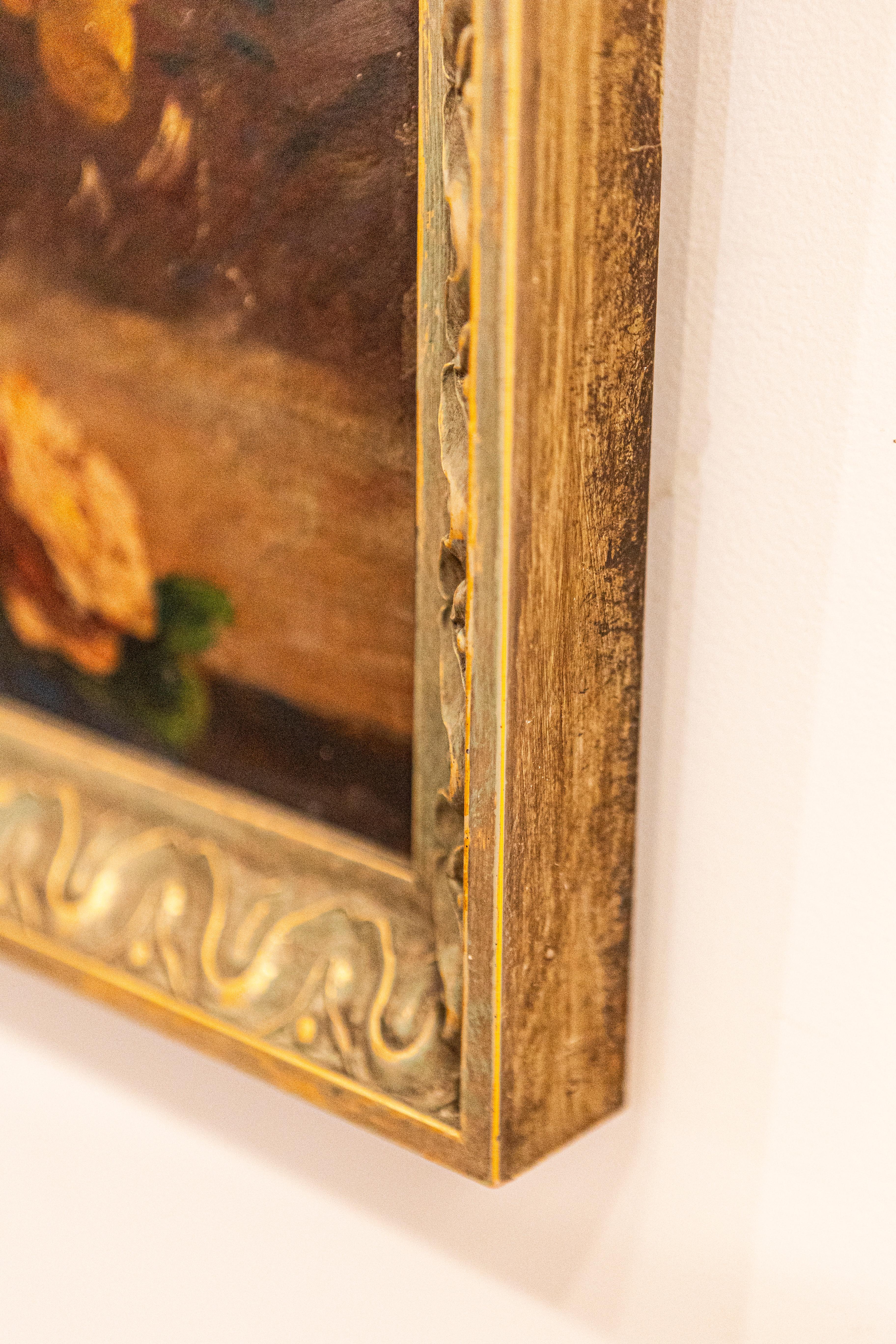 French 19th Century Oil on Canvas Still-Life Painting Depicting Roses in Basket For Sale 8