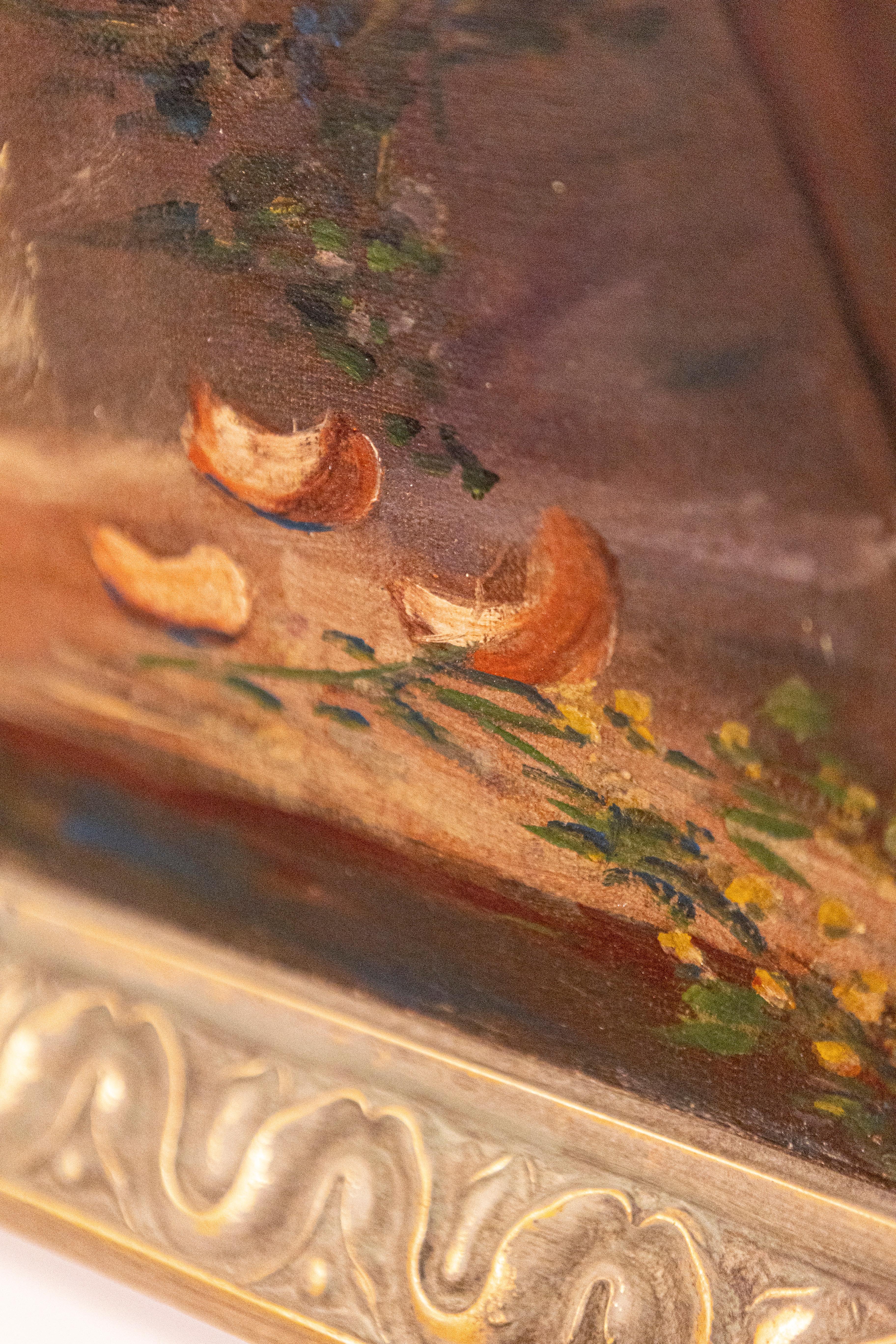 French 19th Century Oil on Canvas Still-Life Painting Depicting Roses in Basket For Sale 4