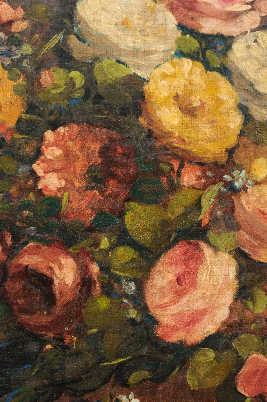 French 19th Century Oil on Canvas Still-Life Painting Depicting Roses in Basket 6