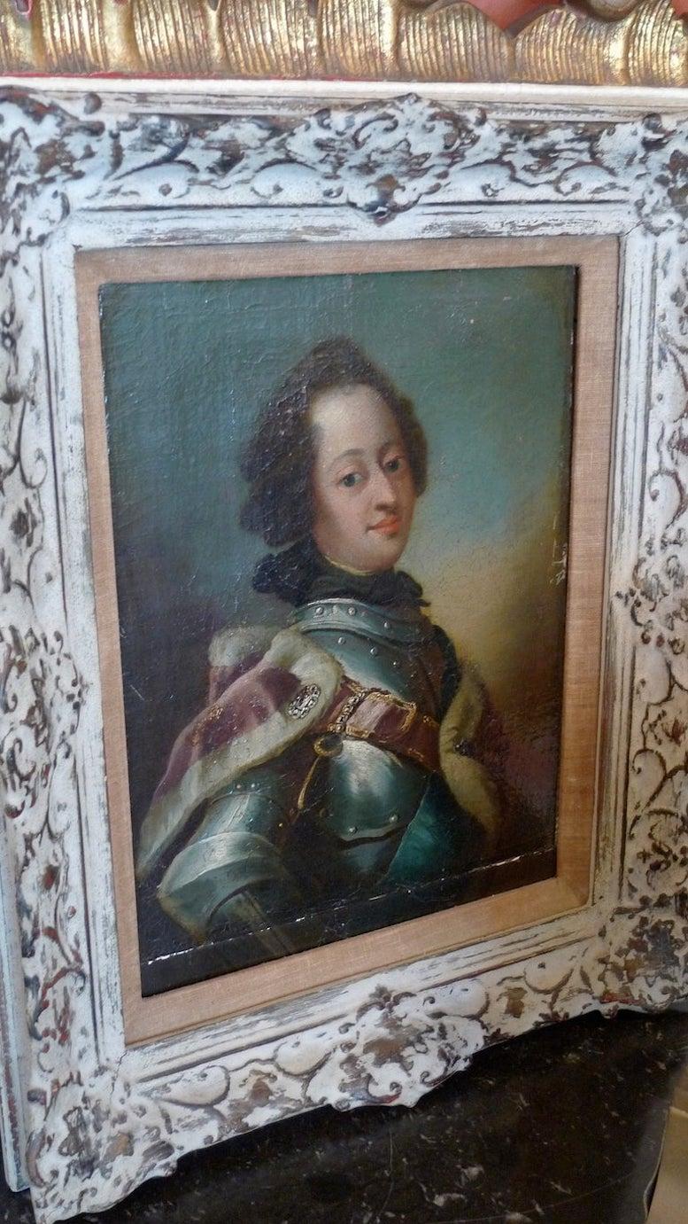 French 19th Century Oil on Canvas with Carved Wood Frame For Sale 1