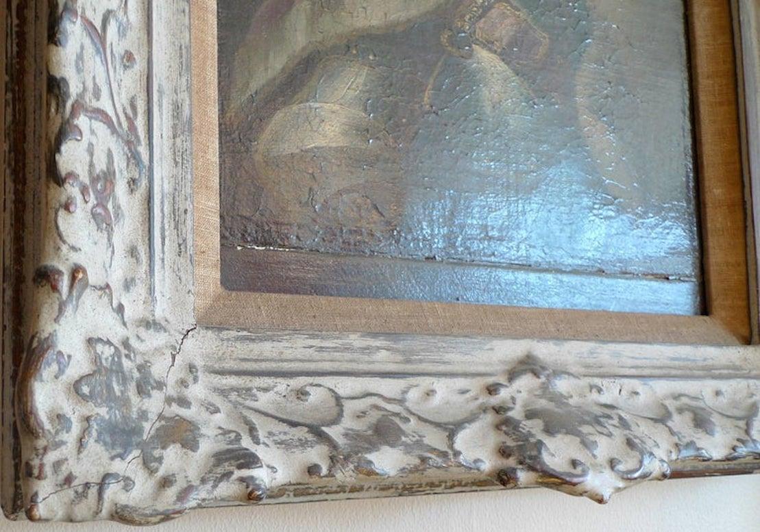 French 19th Century Oil on Canvas with Carved Wood Frame For Sale 4