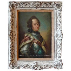 French 19th Century Oil on Canvas with Carved Wood Frame