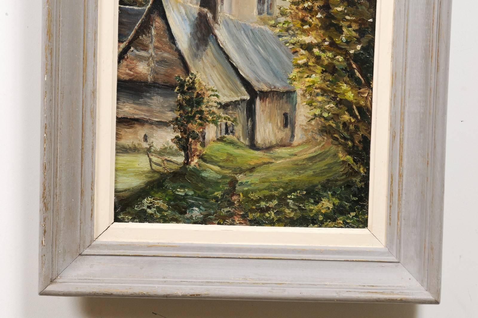 French 19th Century Oil on Wood Painting Depicting a Church in Brittany 1