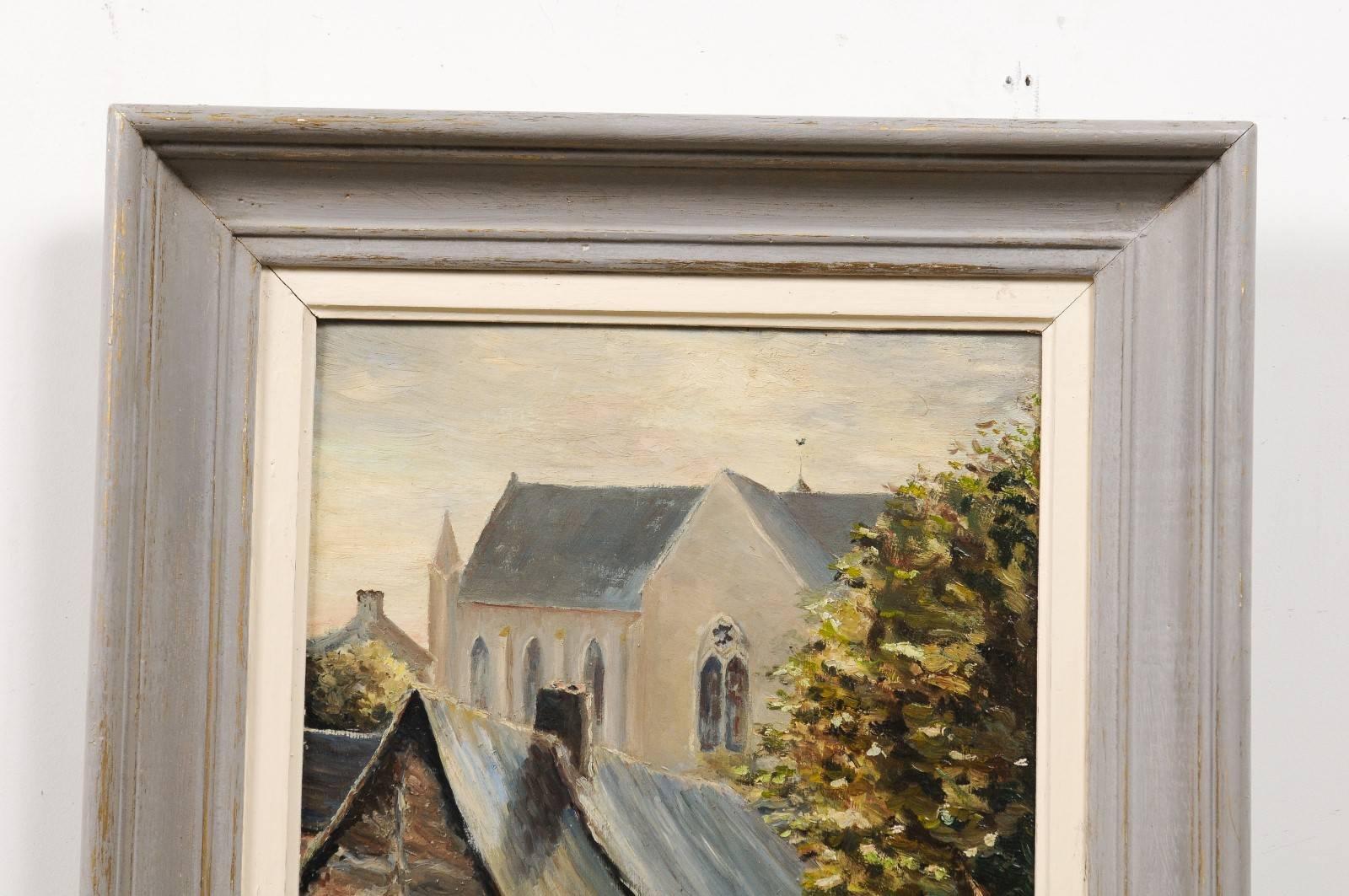 French 19th Century Oil on Wood Painting Depicting a Church in Brittany 2