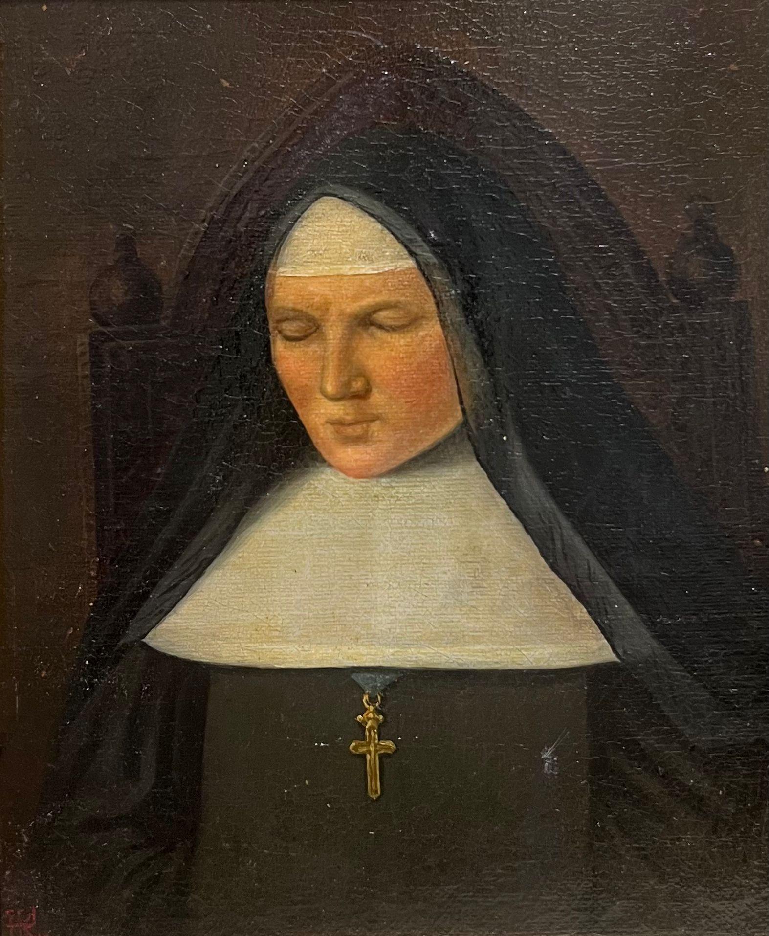 Ritratto di una suora
Artista francese, XIX secolo
olio su tavola, incorniciato
incorniciato: 11,5 x 10,5 pollici
tavola: 8 x 7 pollici
provenienza: collezione privata, Francia
condizioni: ottime e solide; ci sono alcuni segni e graffi sulla