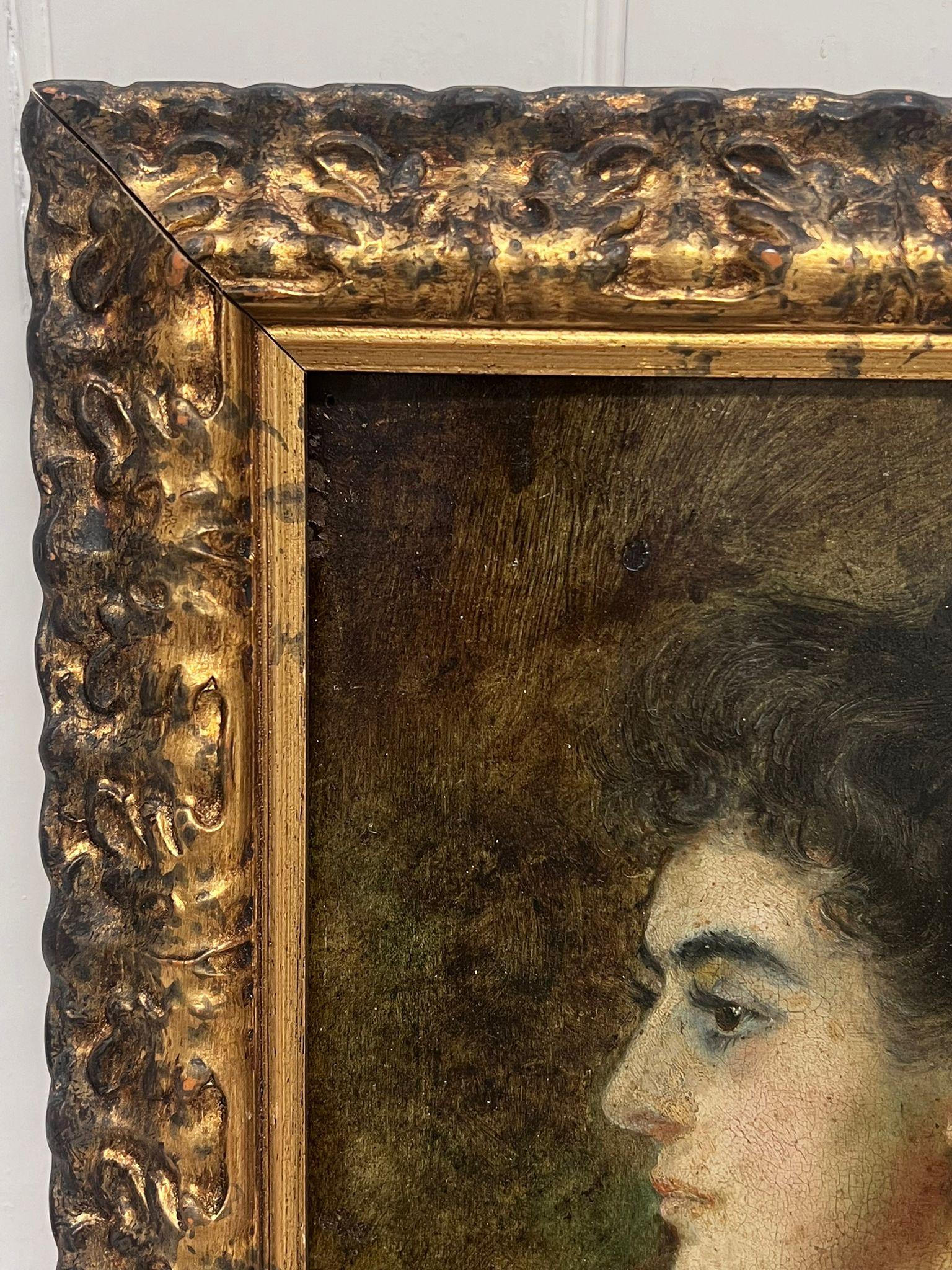 Bellissimo dipinto a olio su pannello francese del XIX secolo: Ritratto di signora in rosso - Painting Scuola francese di French 19th Century Oil 