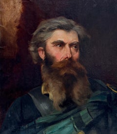 Portrait of a Bearded Gentleman in Green 19th Century French Oil Painting