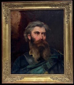 Portrait of a Bearded Gentleman in Green 19th Century French Oil Painting
