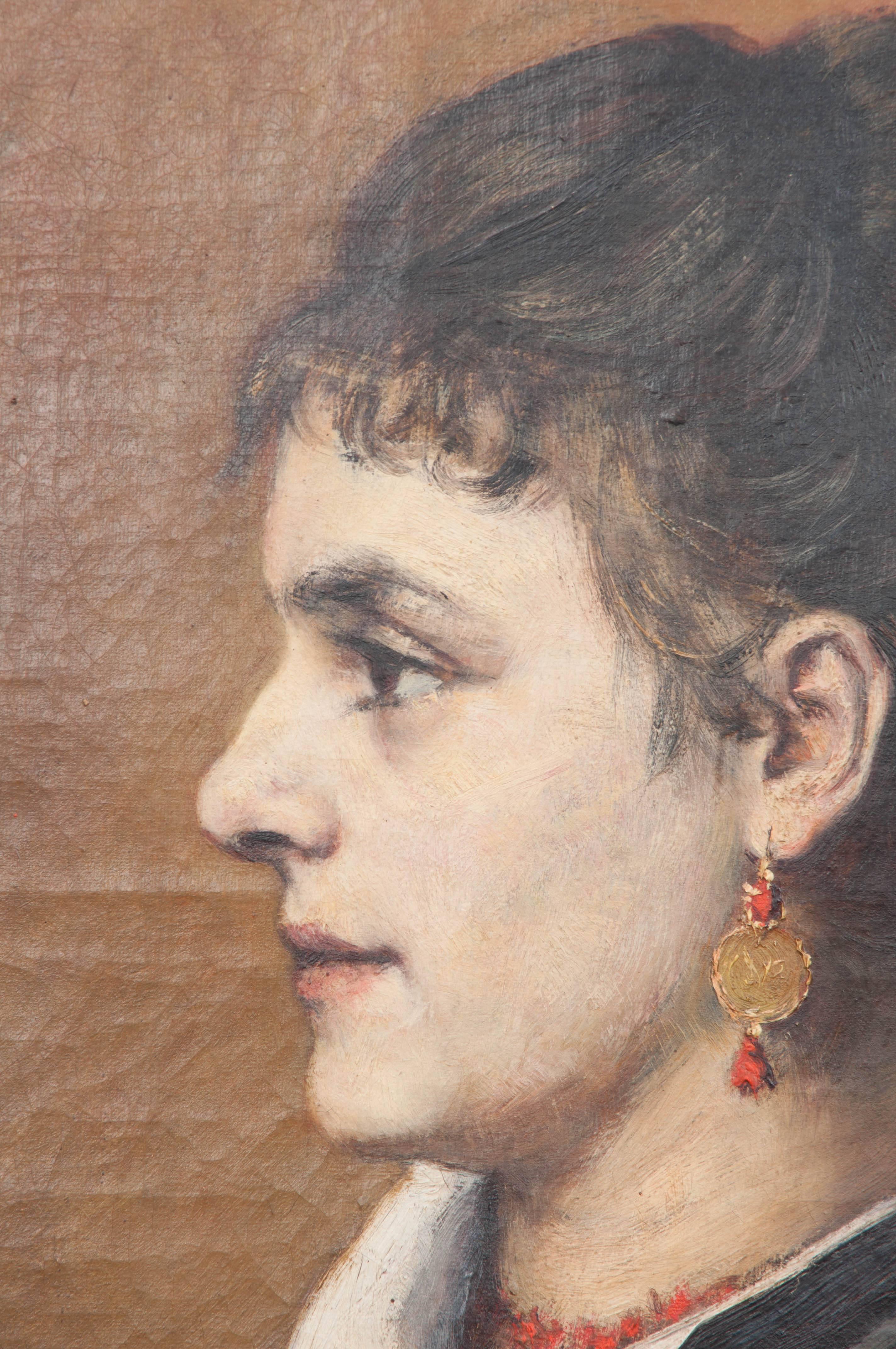 French 19th Century Oil Profile Portrait In Good Condition In Baton Rouge, LA