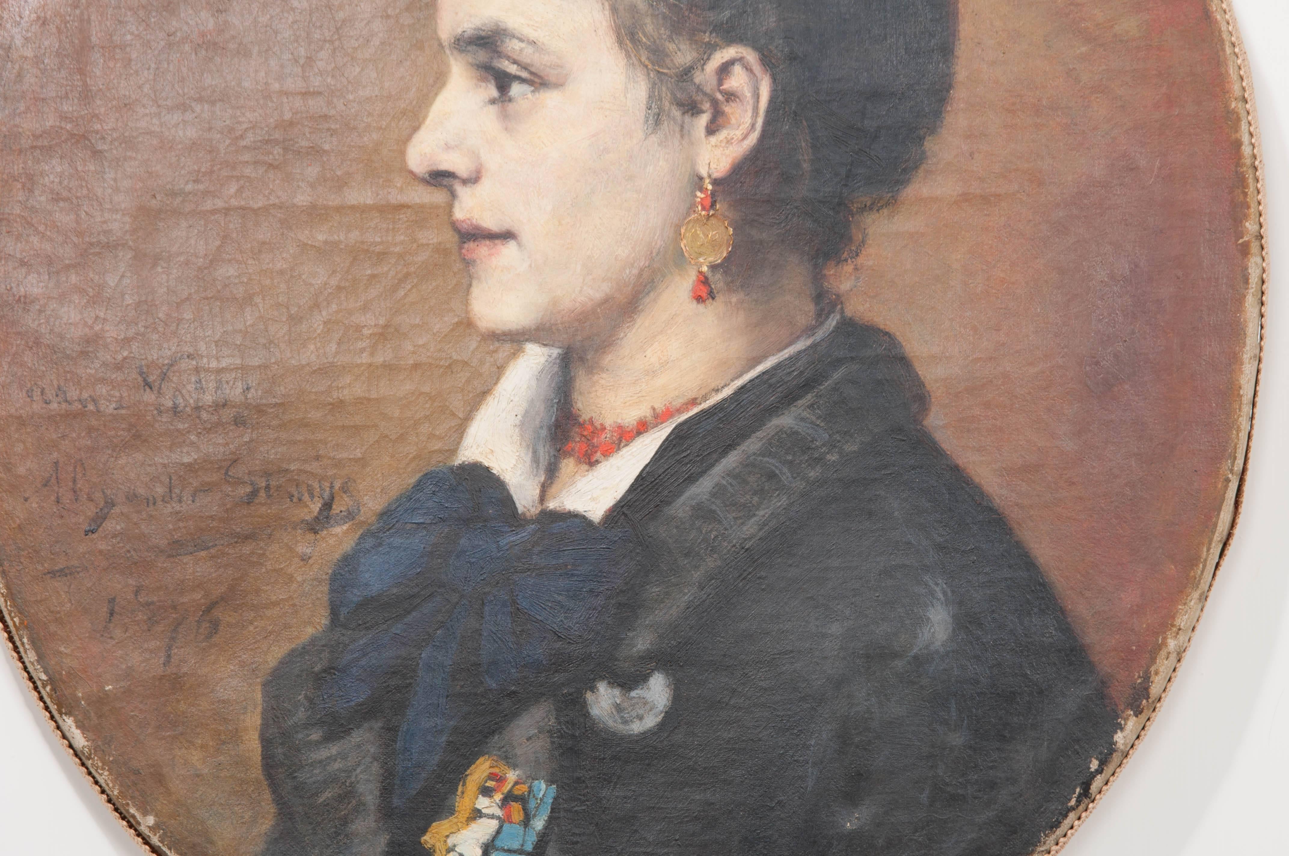 French 19th Century Oil Profile Portrait 1