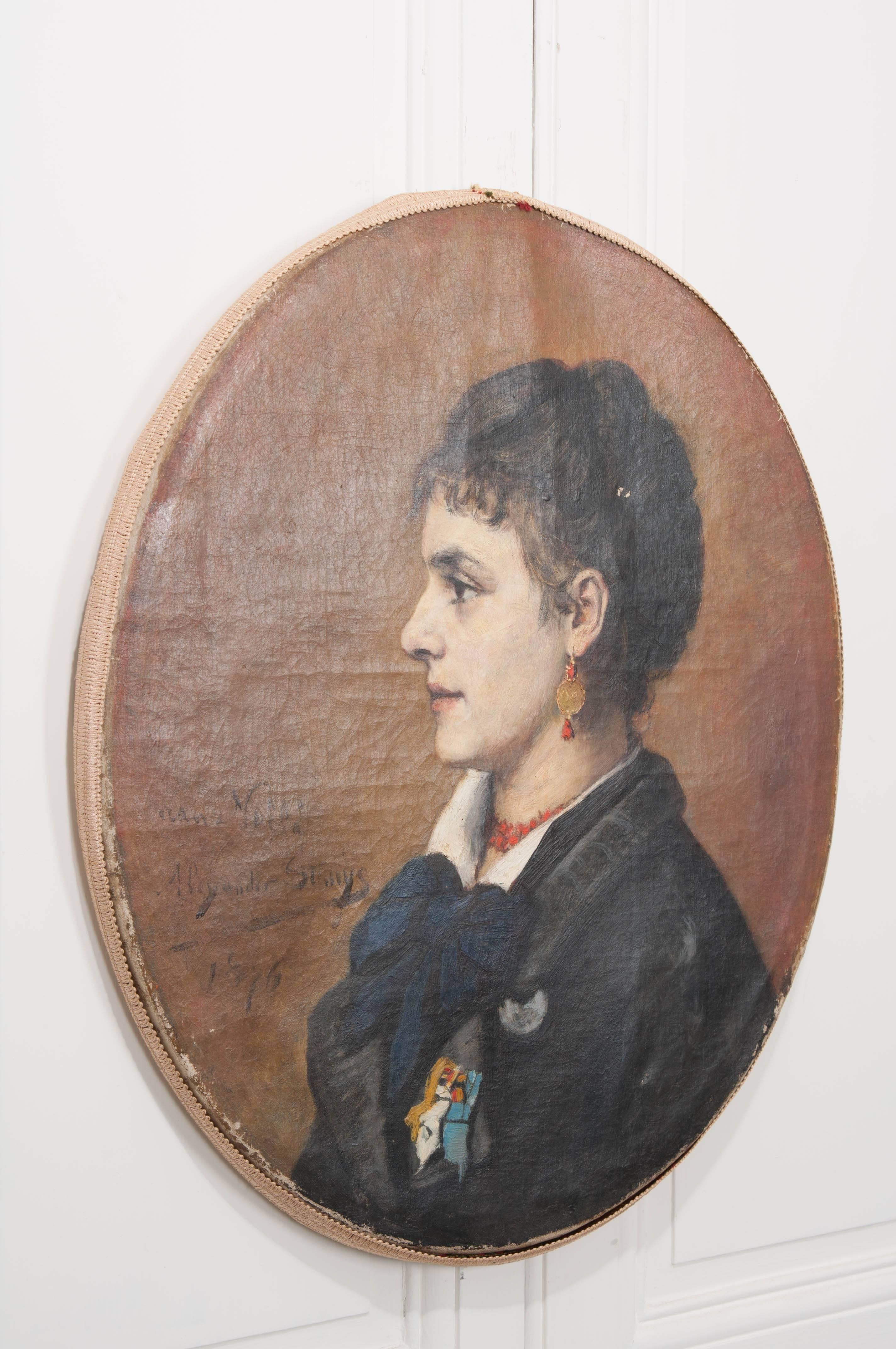 French 19th Century Oil Profile Portrait 2