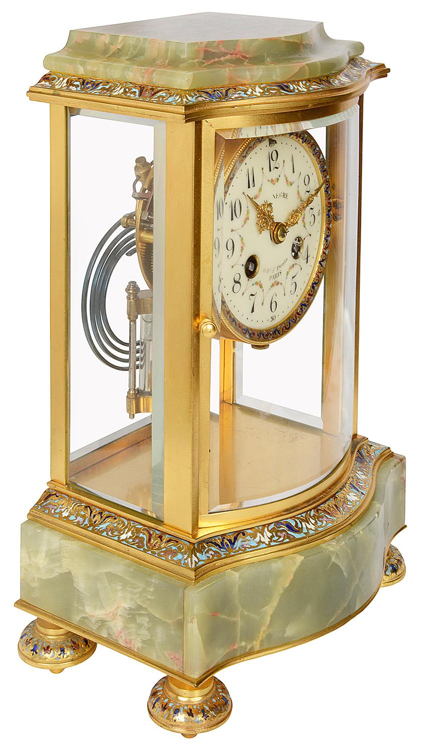 French 19th Century Onyx and Enamel Mantel Clock In Good Condition In Brighton, Sussex