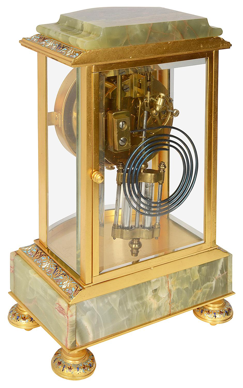 French 19th Century Onyx and Enamel Mantel Clock 1
