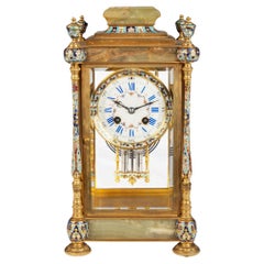 Antique French 19th Century Onyx and Enamel mantel clock