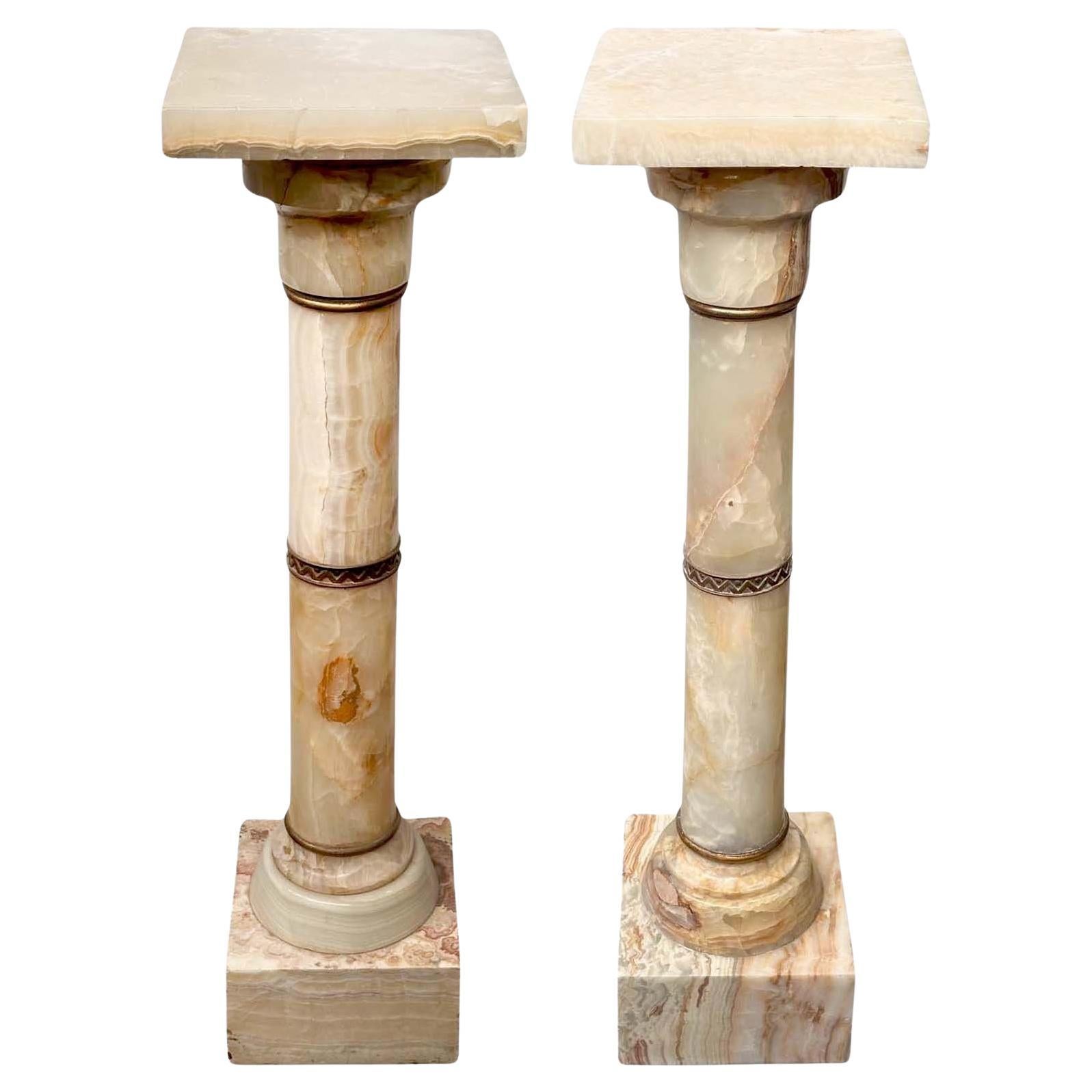 French 19th Century Onyx Pedestals w/ Bronze Details For Sale