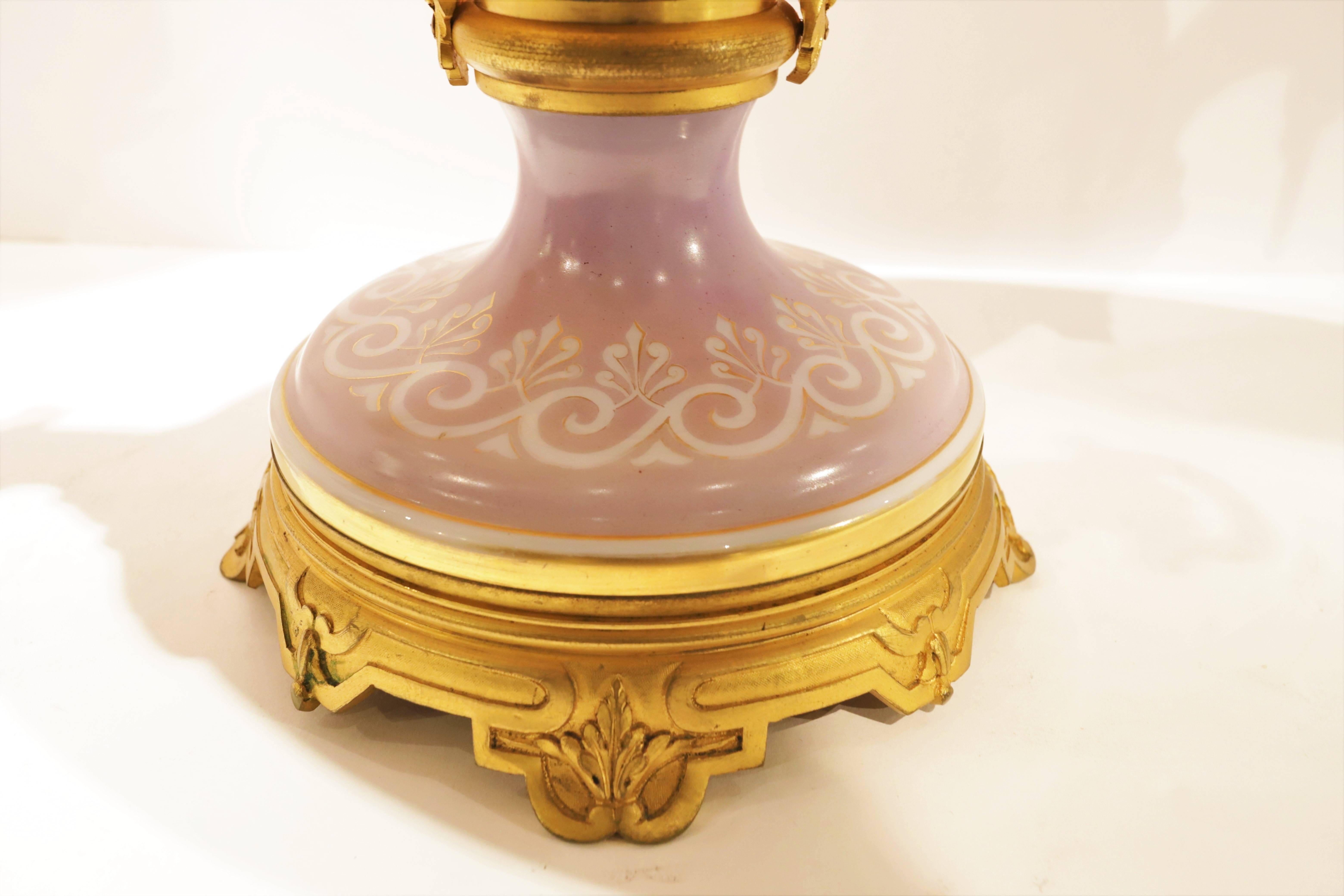 Hand-Painted French Opaline Glass Bronze Mounted Centerpiece Attributed Baccarat