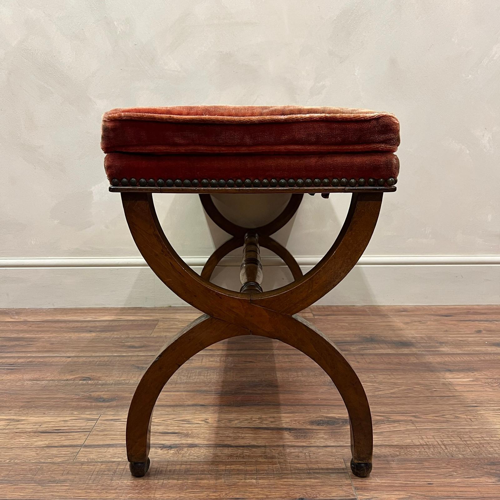 French 19th Century Original Red Velvet Upholstered Footstool For Sale 1