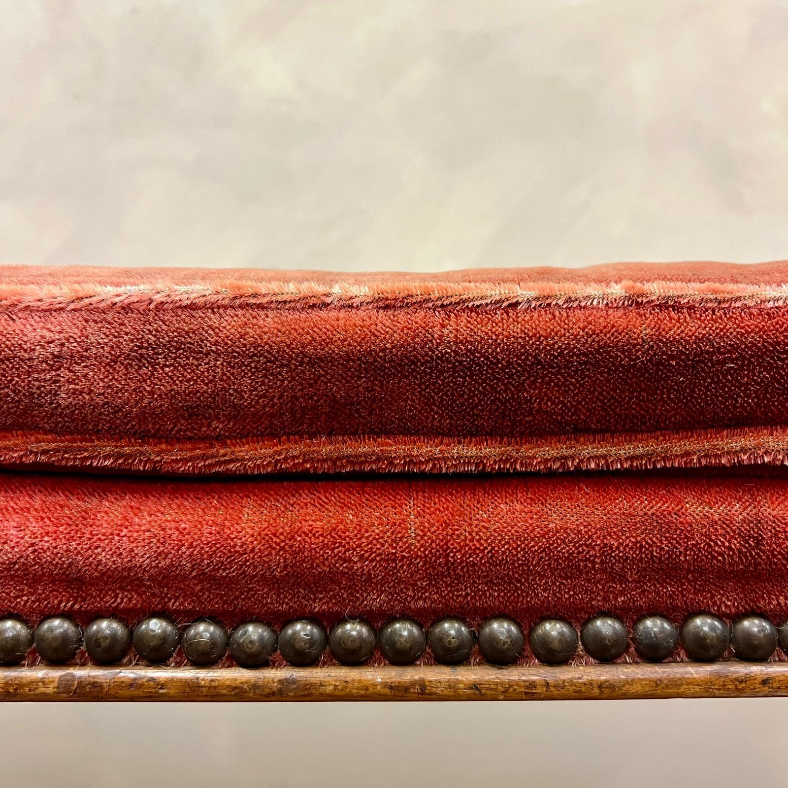 French 19th Century Original Red Velvet Upholstered Footstool For Sale 5