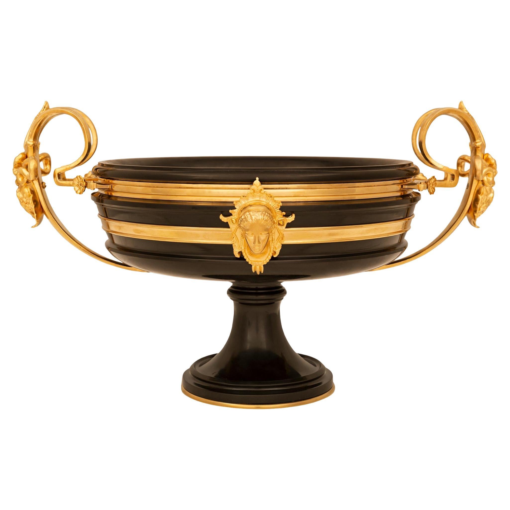 French 19th century Ormolu and black marble centerpiece, signed Barbedienne For Sale