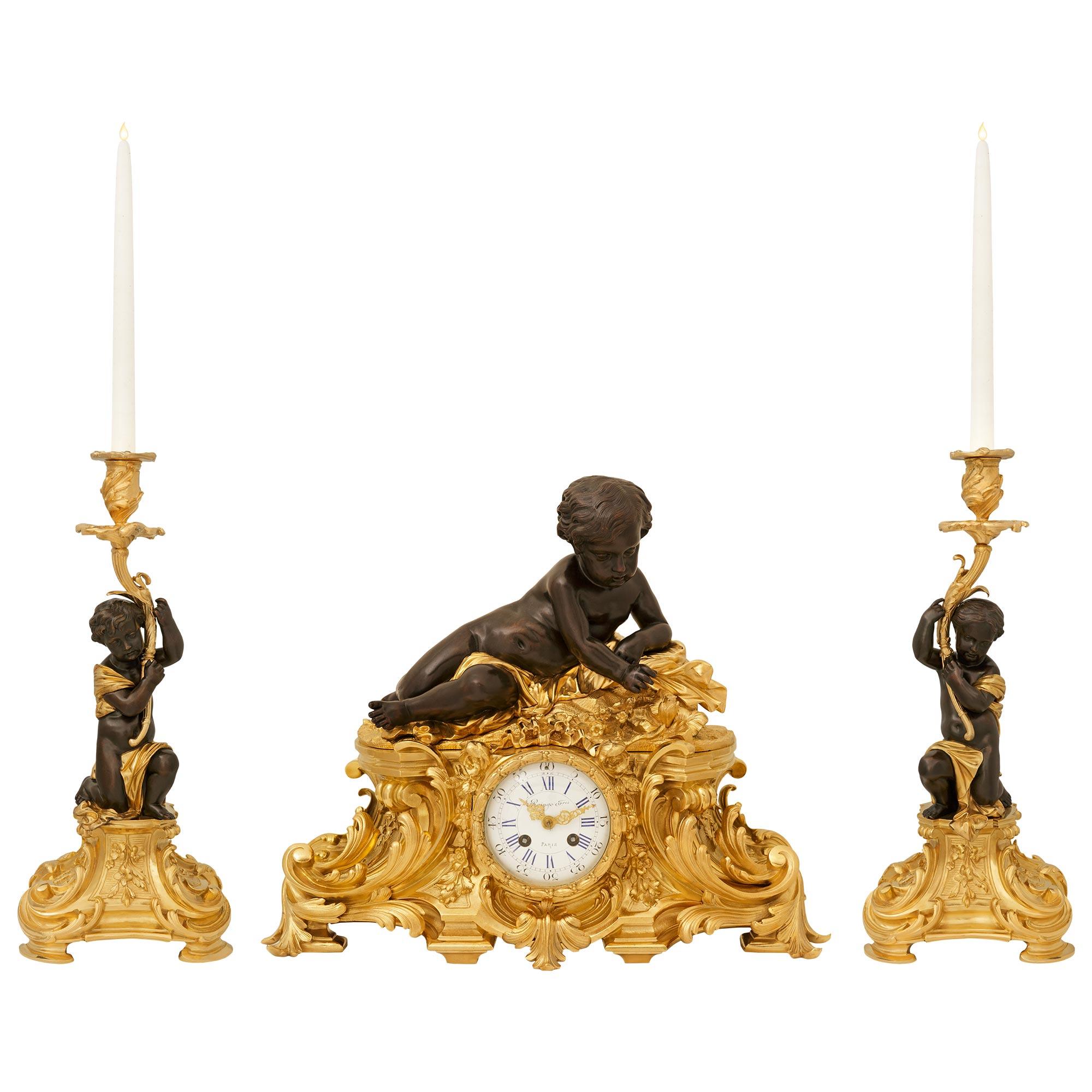 French 19th century Ormolu and Bronze clock, signed Raingo Freres For Sale 7