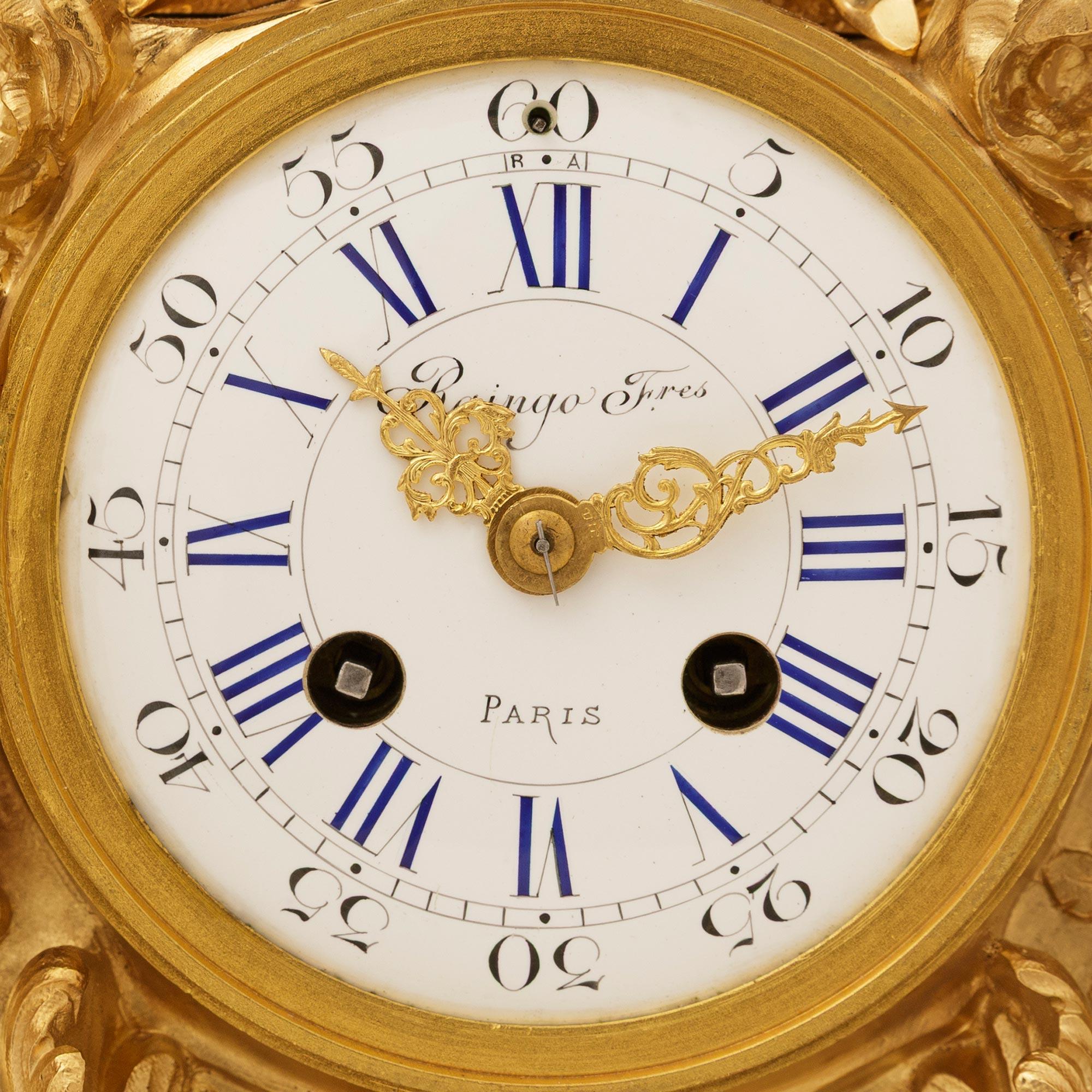 French 19th century Ormolu and Bronze clock, signed Raingo Freres For Sale 2