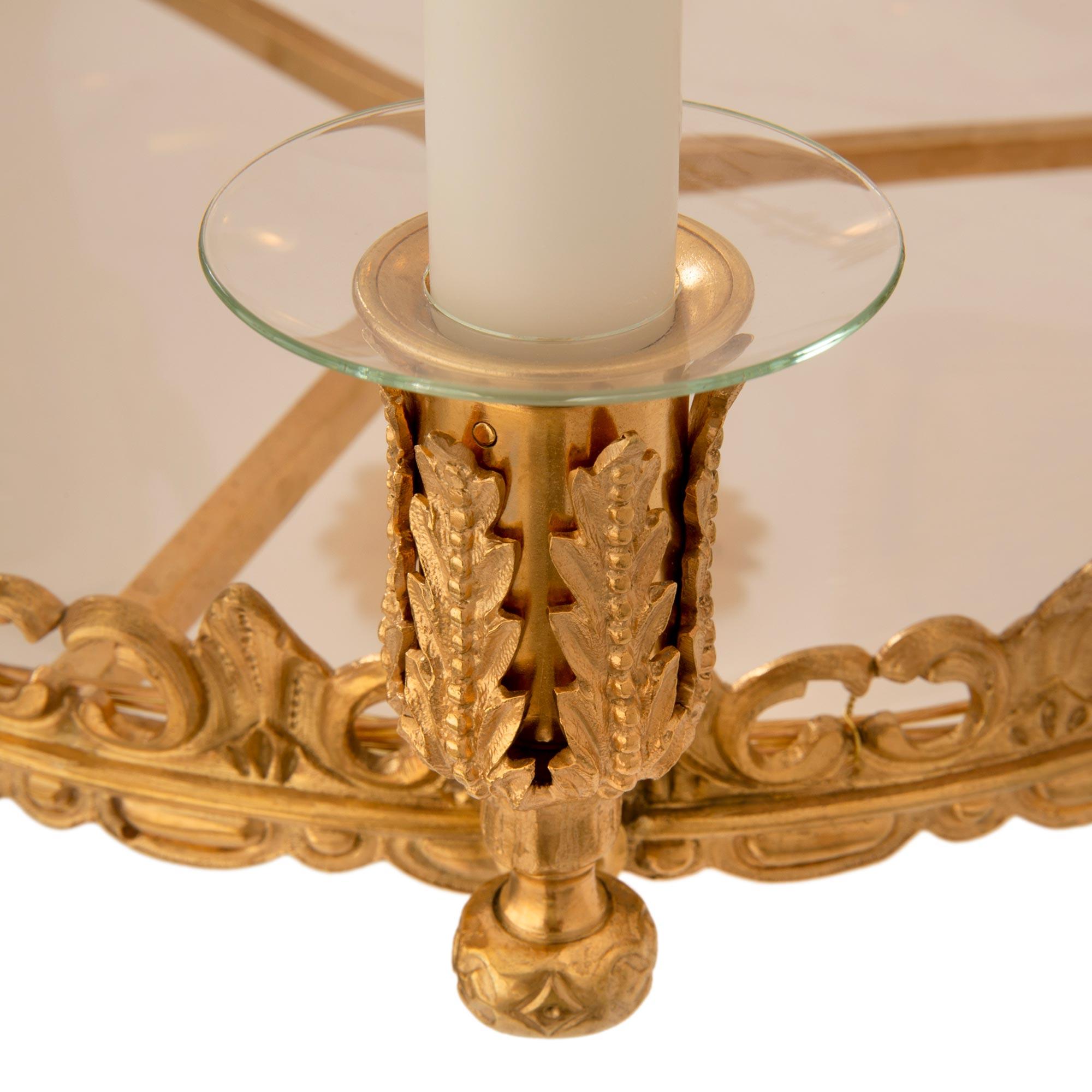 French 19th Century Ormolu And Frosted Glass Chandelier For Sale 2