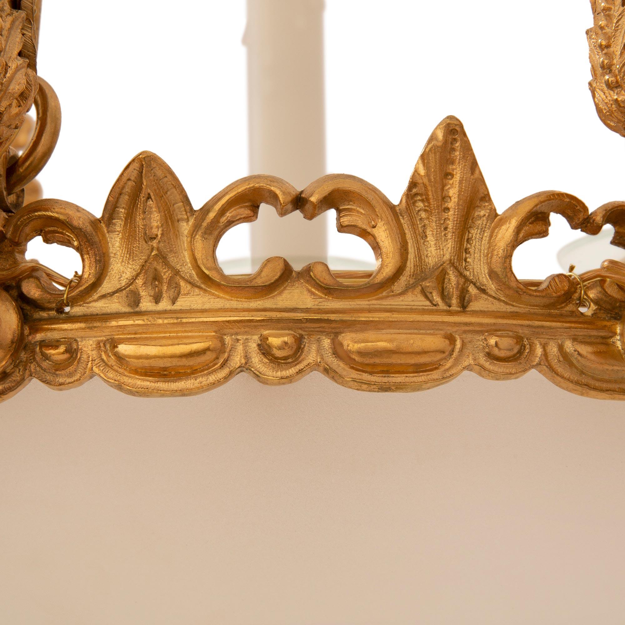 French 19th Century Ormolu And Frosted Glass Chandelier For Sale 3
