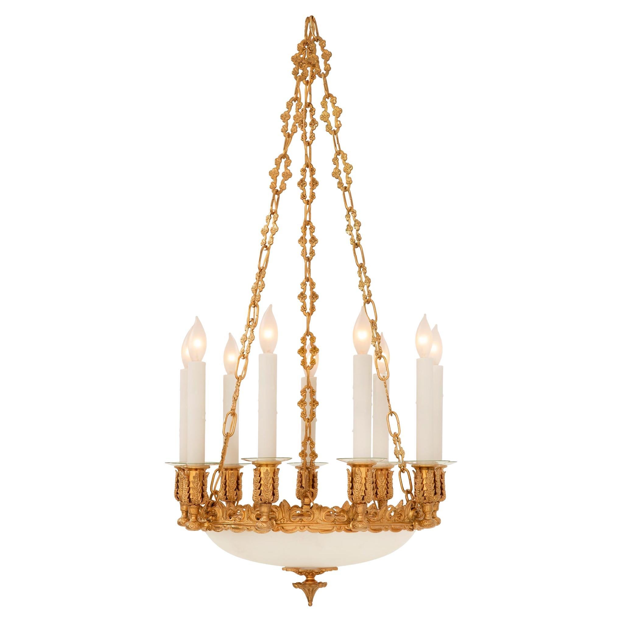French 19th Century Ormolu And Frosted Glass Chandelier For Sale