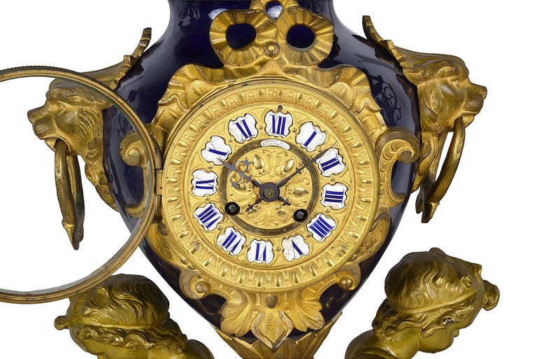 Louis XVI French 19th Century Ormolu and Porcelain Clock Set For Sale