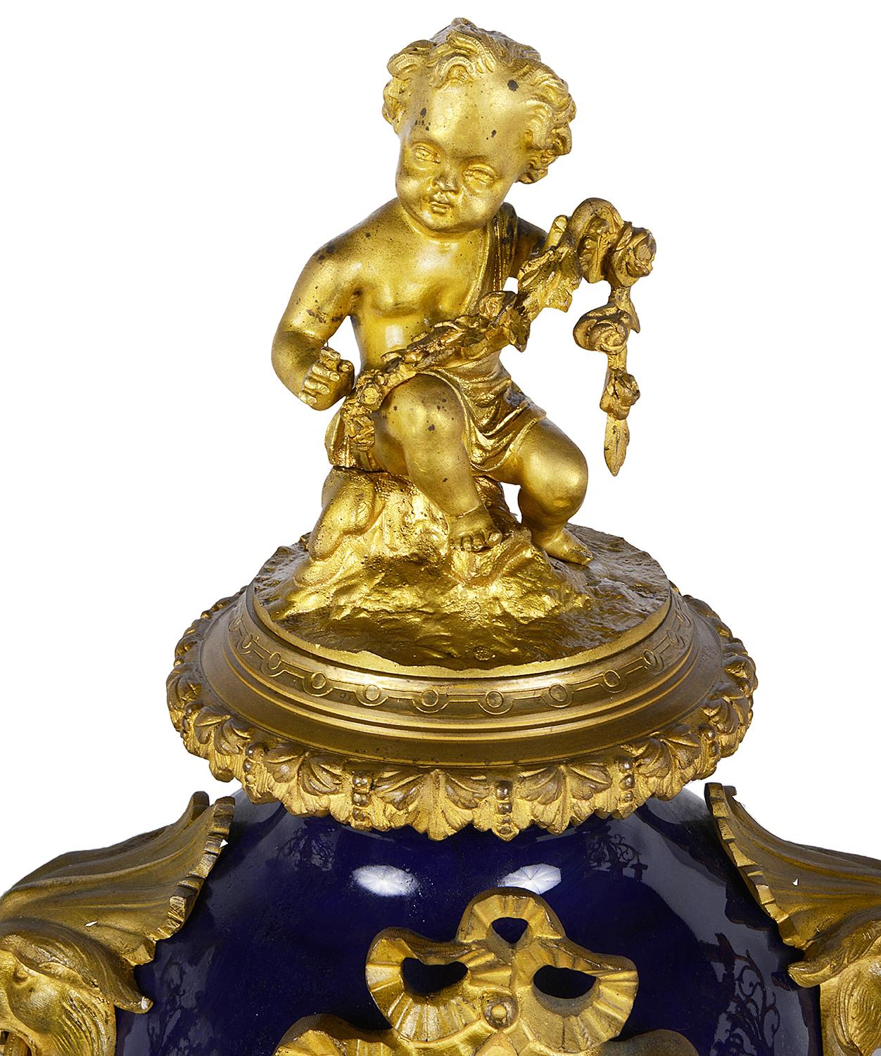 Louis XVI French 19th Century Ormolu and Porcelain Clock Set For Sale