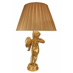 French 19th Century Ormolu Cherub Lamp, After A Sculpture By Pigalle