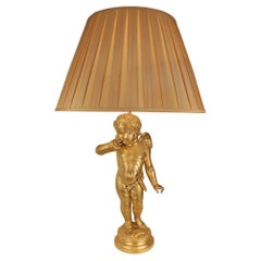 French 19th Century Ormolu Cherub Lamp, After A Sculpture By Pigalle