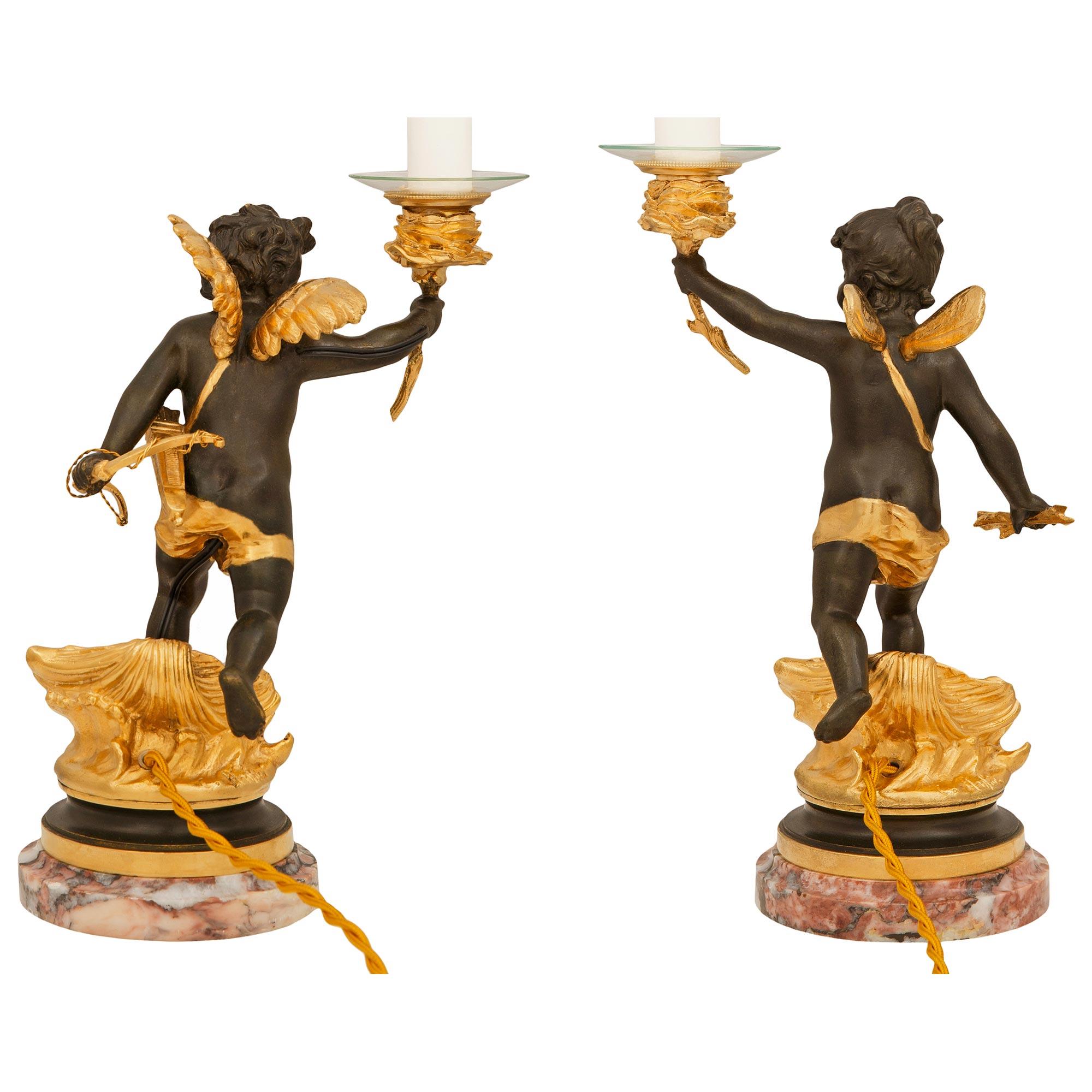 Lampade francesi del XIX secolo in ormolu, marmo e bronzo, firmate Anfrie in vendita 4