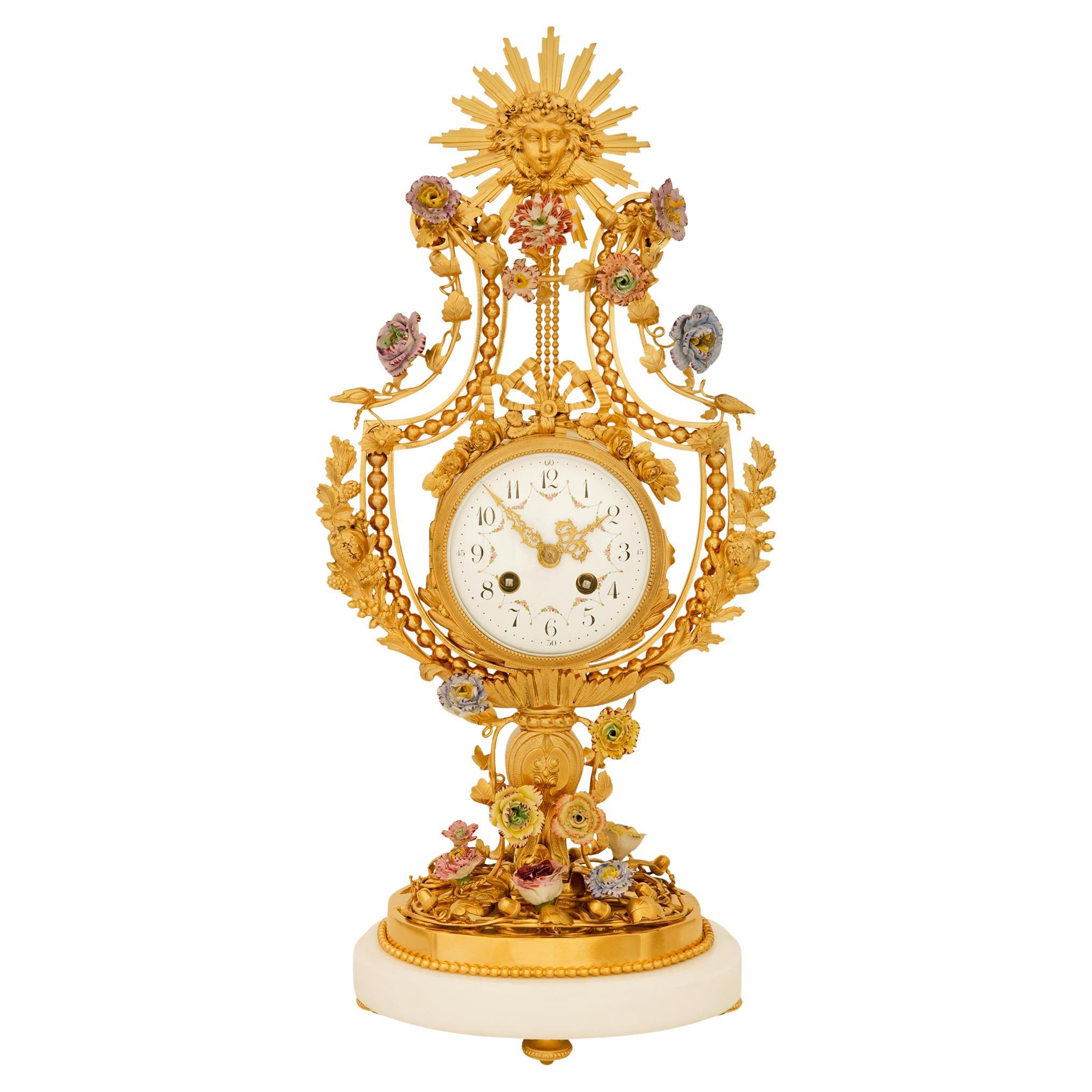 French 19th century Ormolu, Marble and Porcelain clock, by F. Pelissier