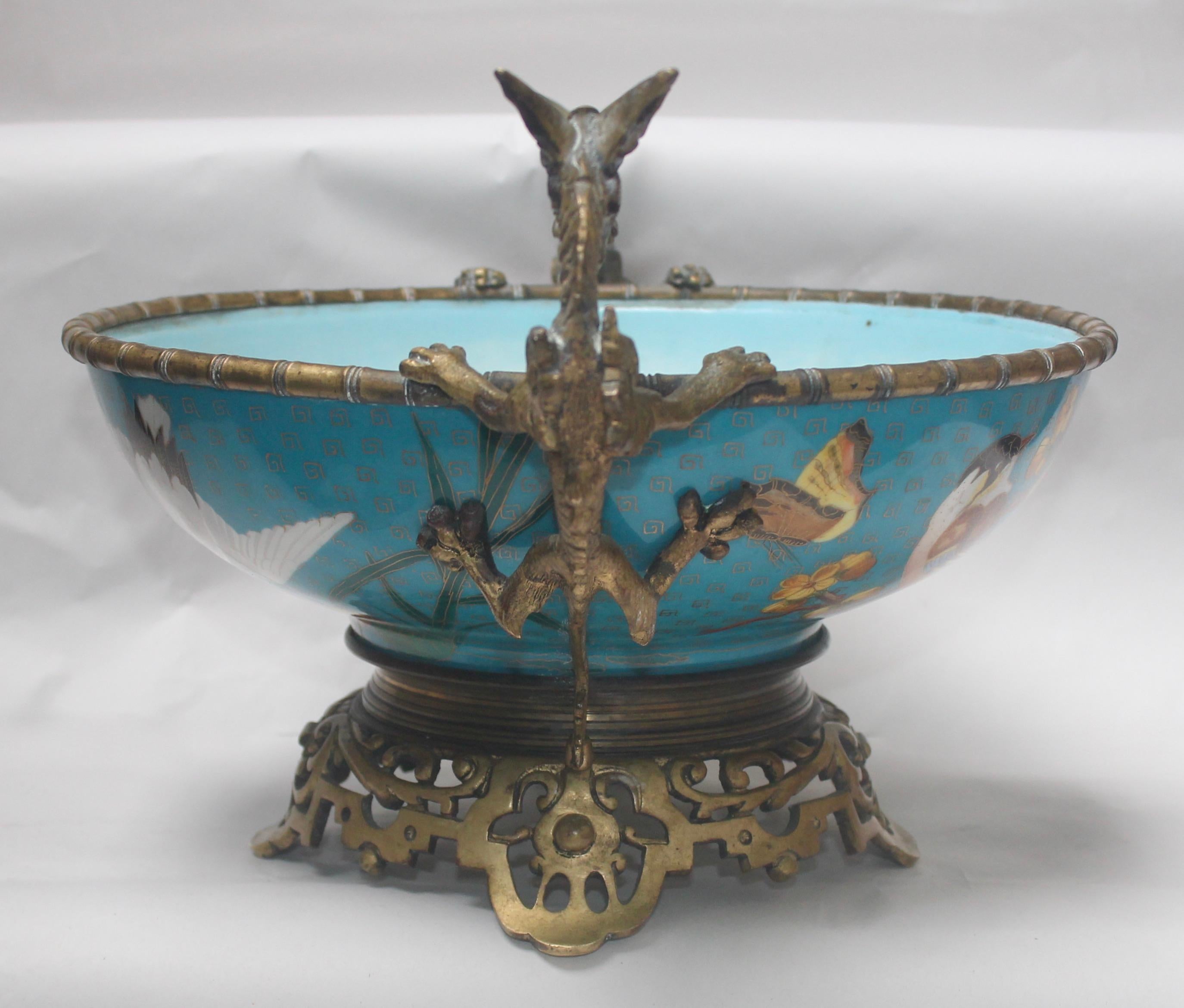 Chinoiserie French 19th Century Ormolu-Mounted and Porcelain Centerpiece and Vide-Poches