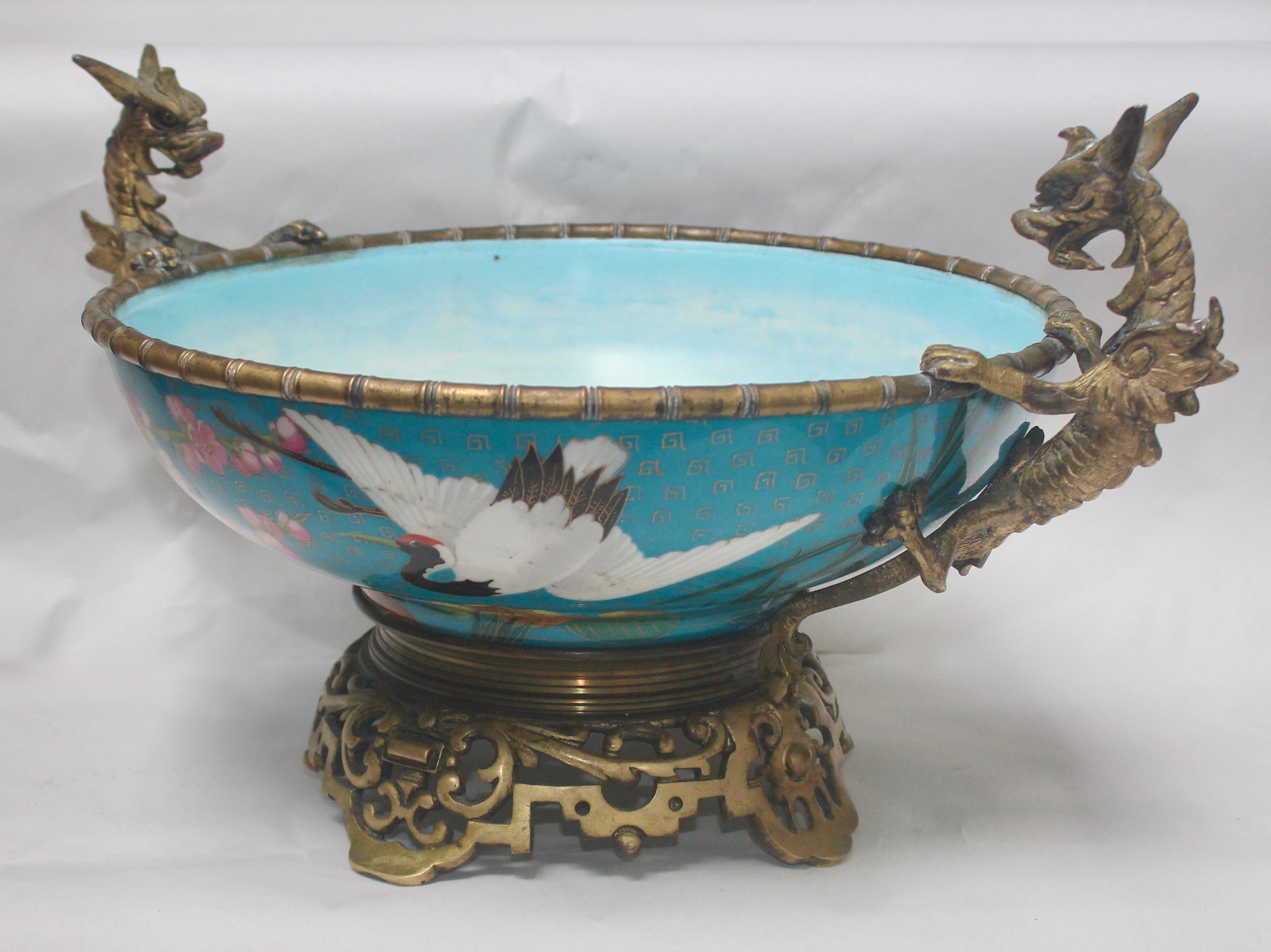 Gilt French 19th Century Ormolu-Mounted and Porcelain Centerpiece and Vide-Poches