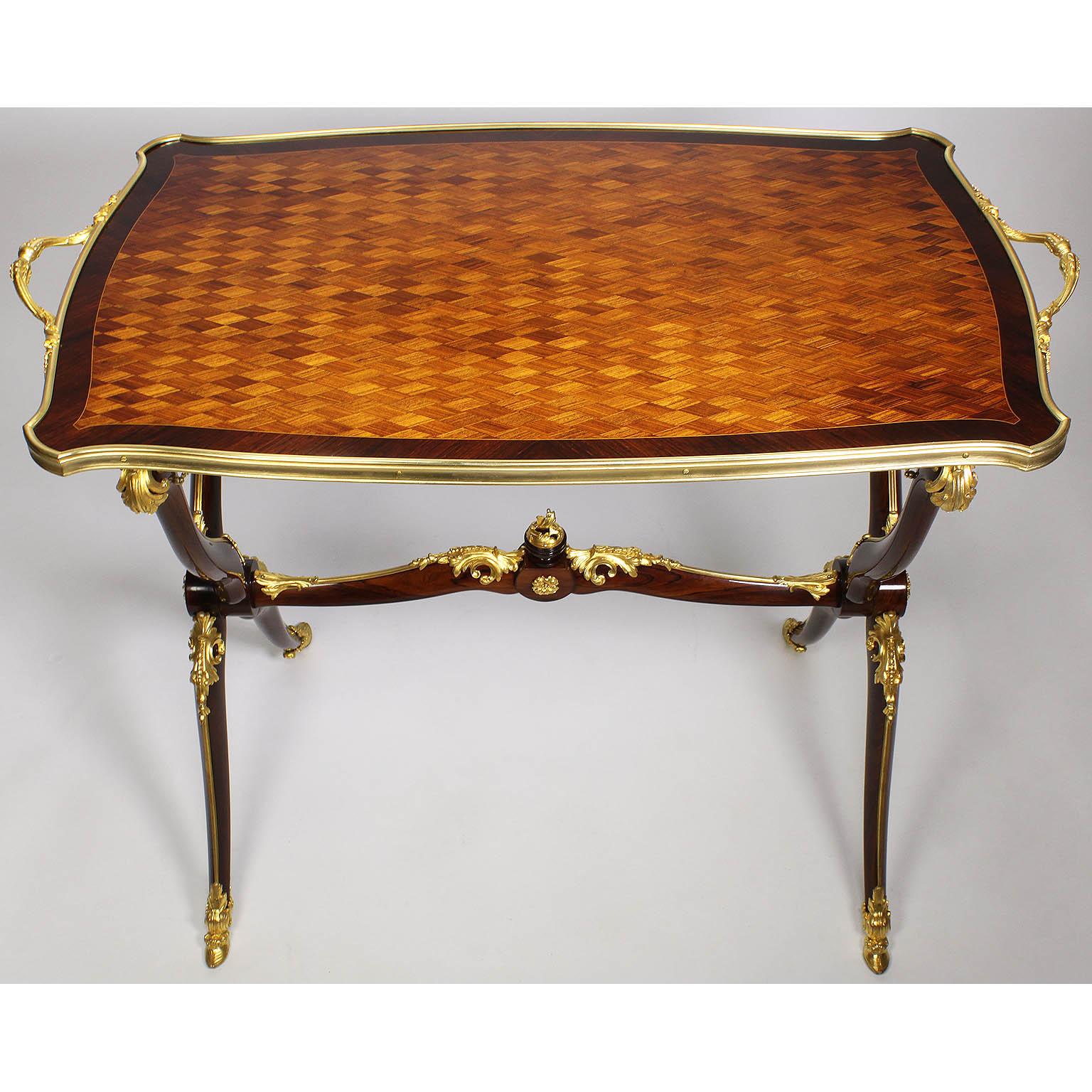 Carved French 19th Century Ormolu Mounted Kingwood Parquetry Tea-Table, François Linke
