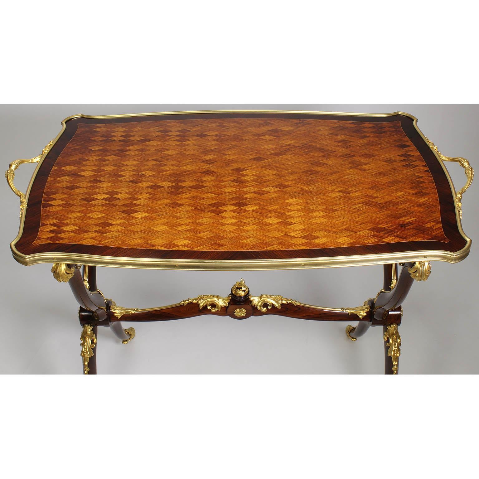 French 19th Century Ormolu Mounted Kingwood Parquetry Tea-Table, François Linke In Good Condition In Los Angeles, CA