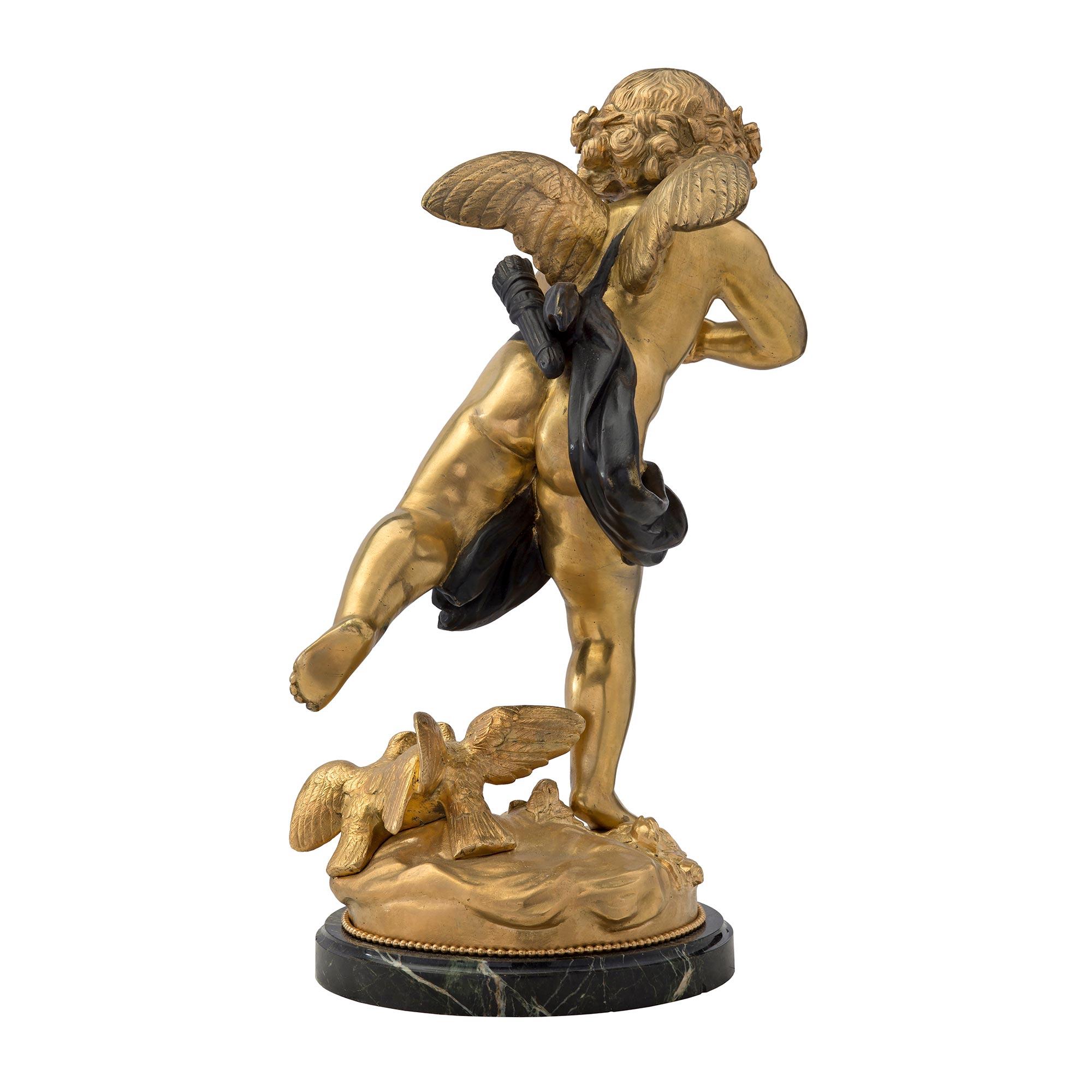 French 19th Century Ormolu, Patinated Bronze and Marble Statue, Signed Houdon For Sale 1