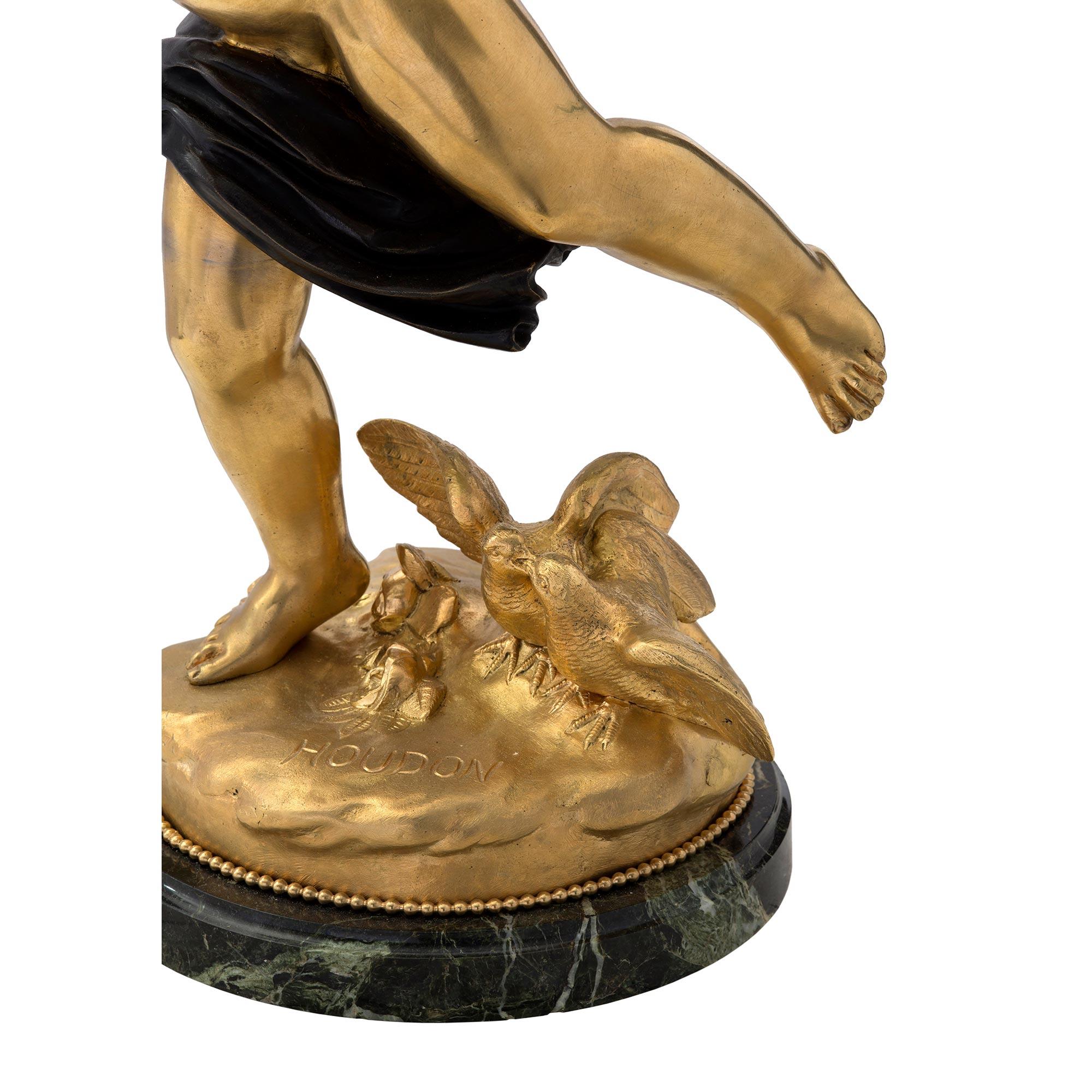 French 19th Century Ormolu, Patinated Bronze and Marble Statue, Signed Houdon For Sale 2