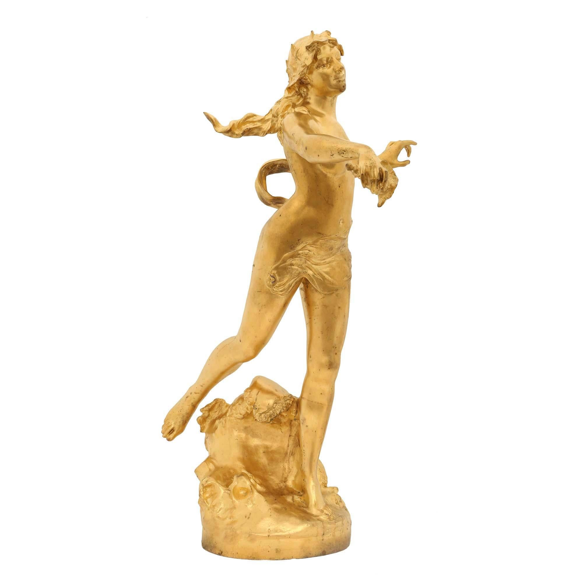Bronze doré  Statue de Nereids en bronze doré du XIXe siècle, signée Claude-André Férigoule en vente