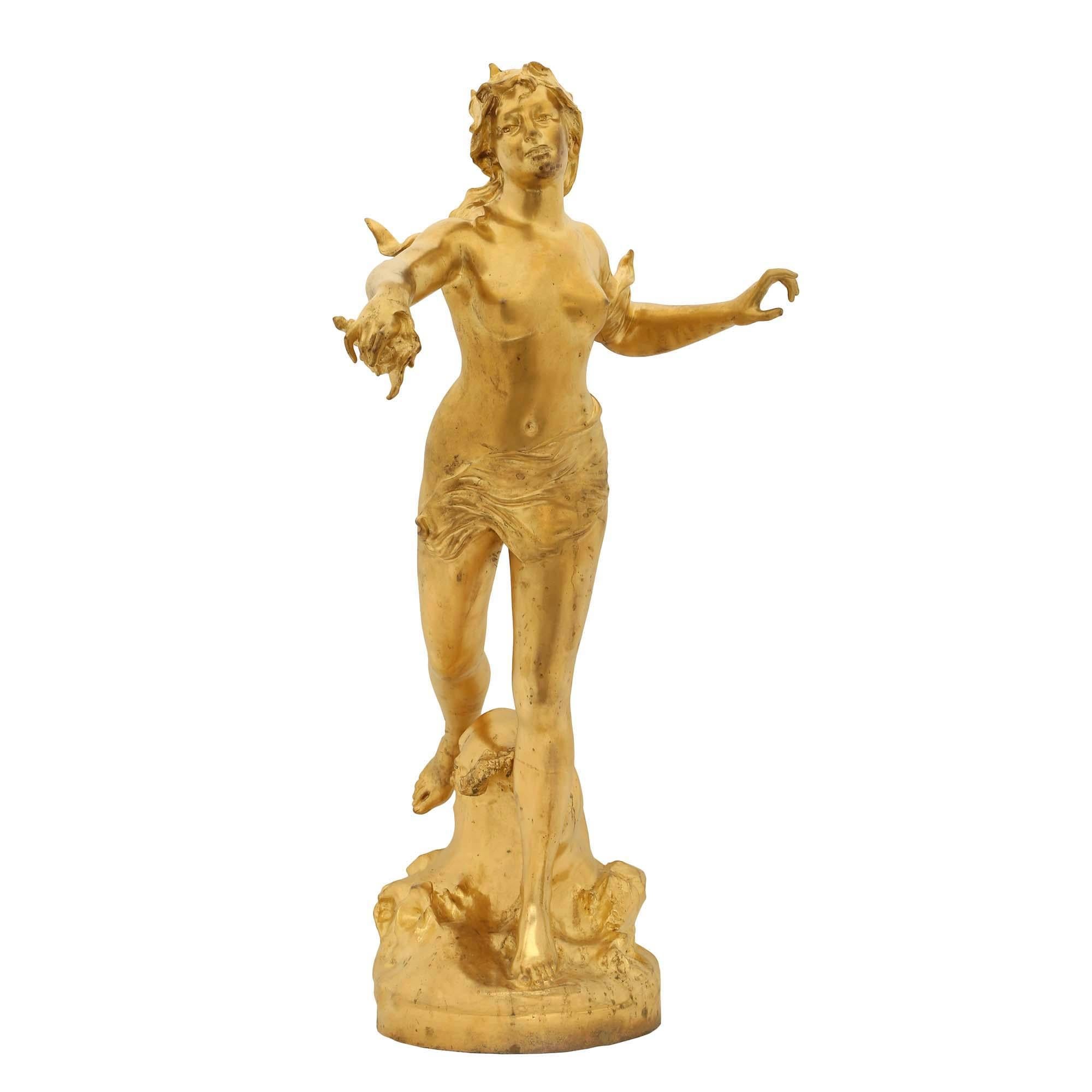  Französische Goldbronze-Statue der Nereids aus dem 19. Jahrhundert, signiert Claude-André Férigoule im Angebot 3